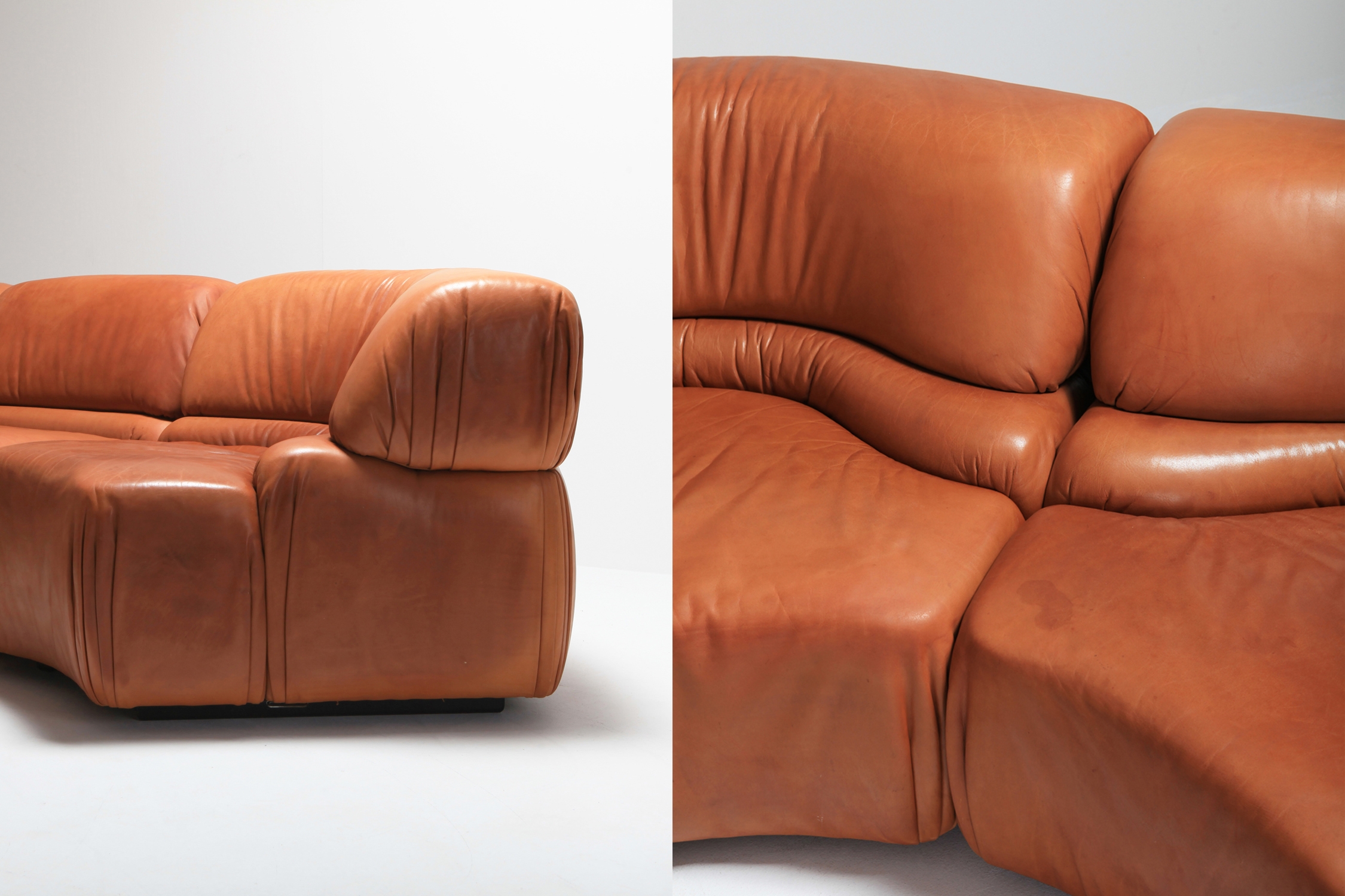 Sectional Cognac Leather Sofa 'Cosmos' by De Sede Switzerland - 1970s