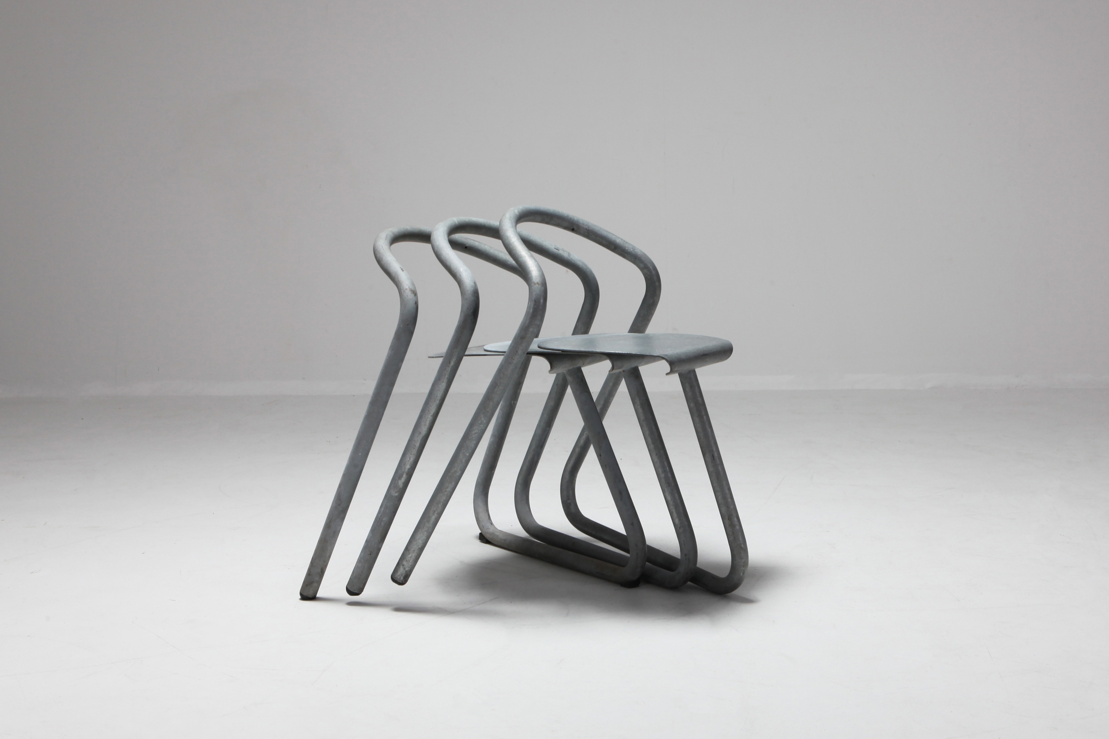 Danish Stackable Chairs in Galvanized Steel by Erik Magnussen - 1989