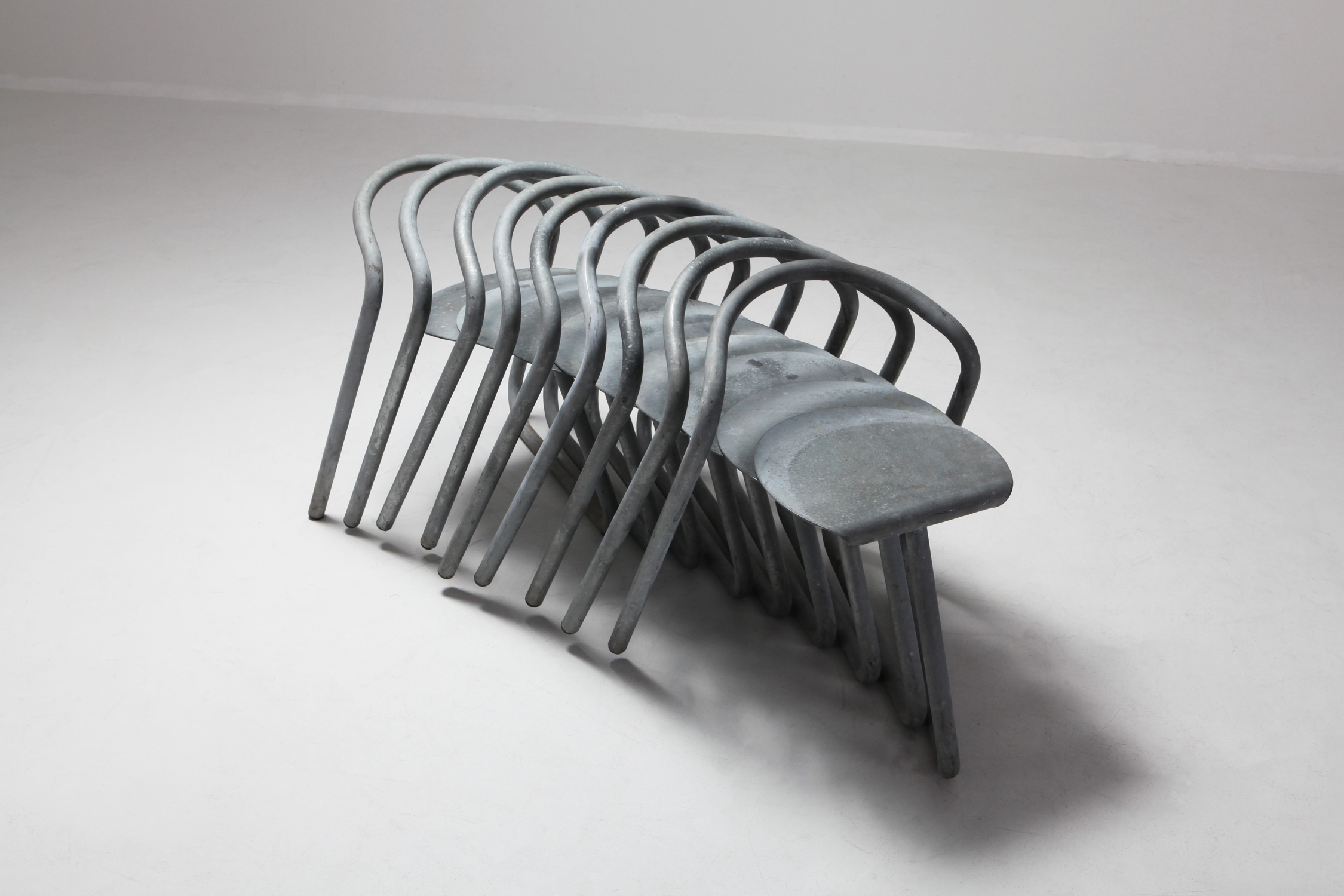Danish Stackable Chairs in Galvanized Steel by Erik Magnussen - 1989