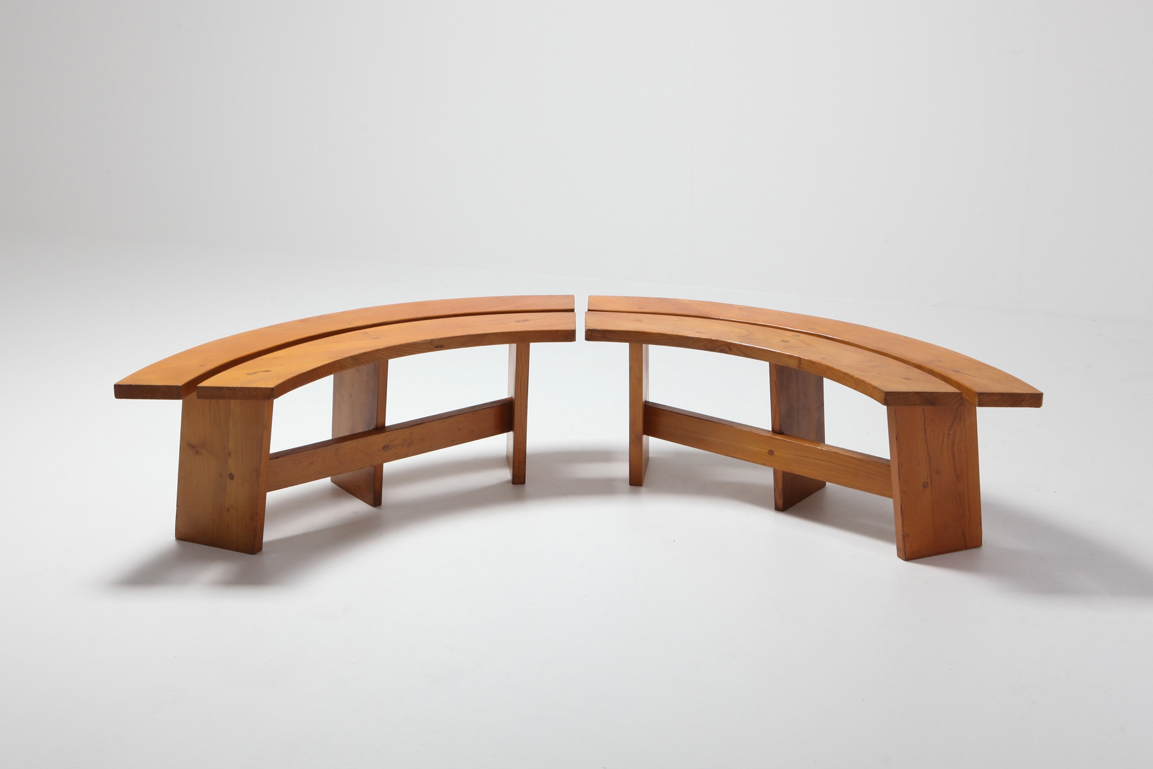 Pierre Chapo Curved Benches in Elmwood - 1960s