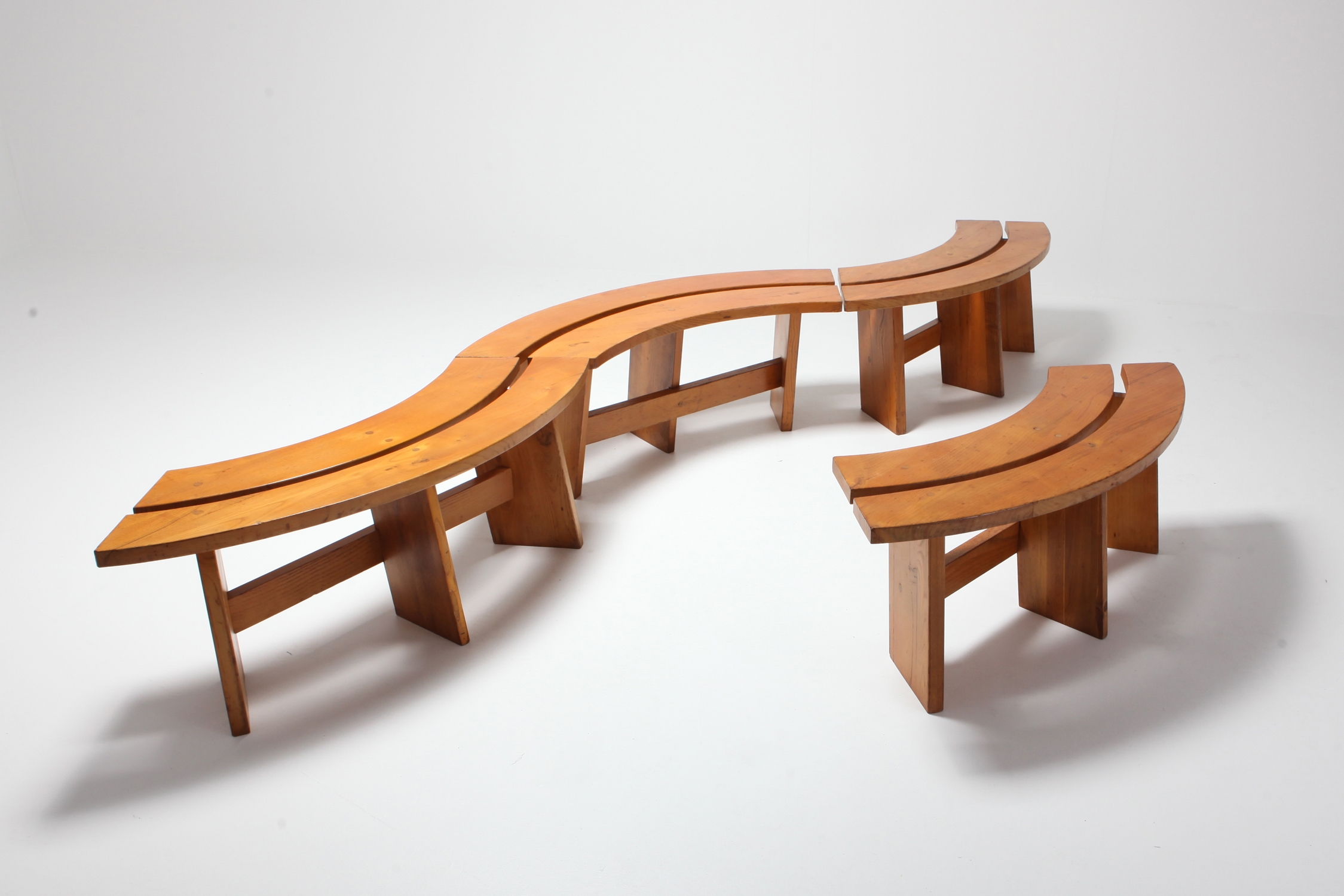 Pierre Chapo Curved Benches in Elmwood - 1960s