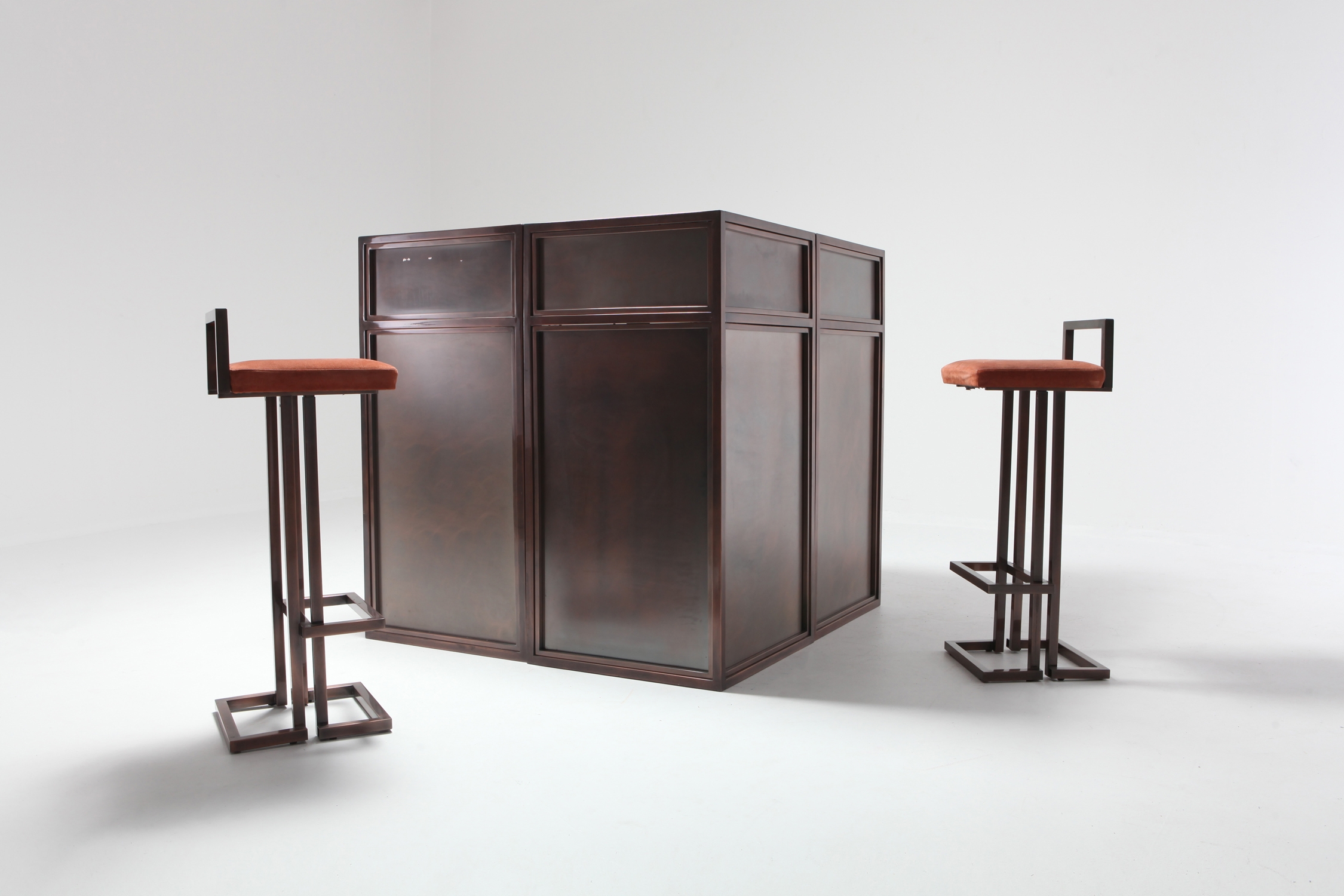 Maison Jansen Rose Metal Dry Bar - 1970s