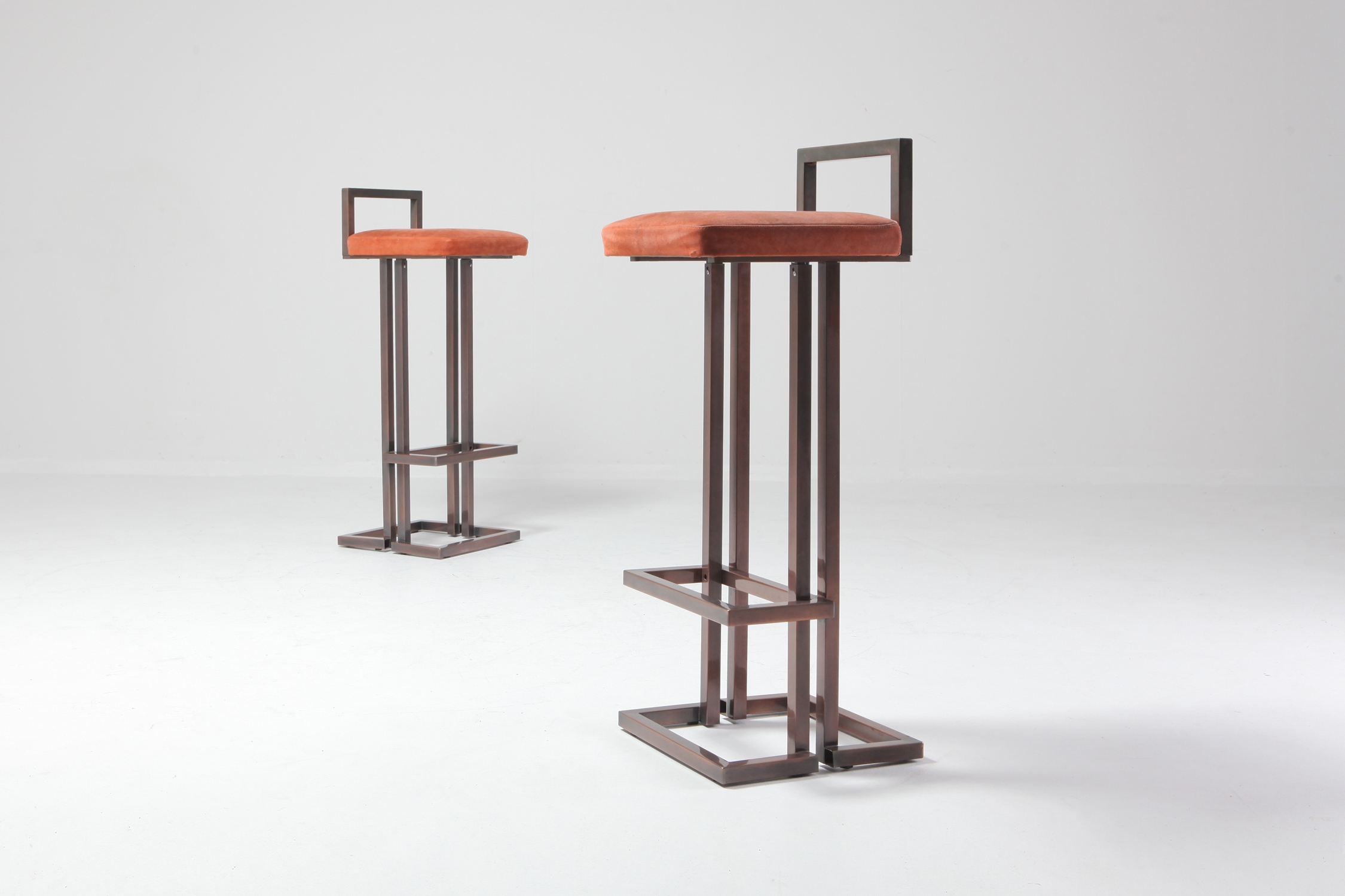 Maison Jansen Rose Metal Stools - 1970s