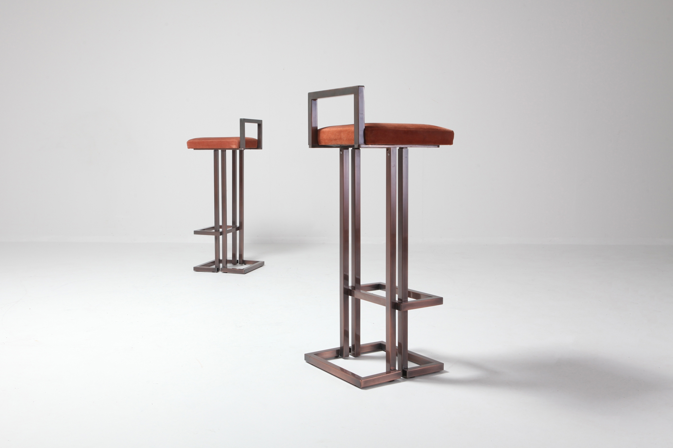 Maison Jansen Rose Metal Stools - 1970s