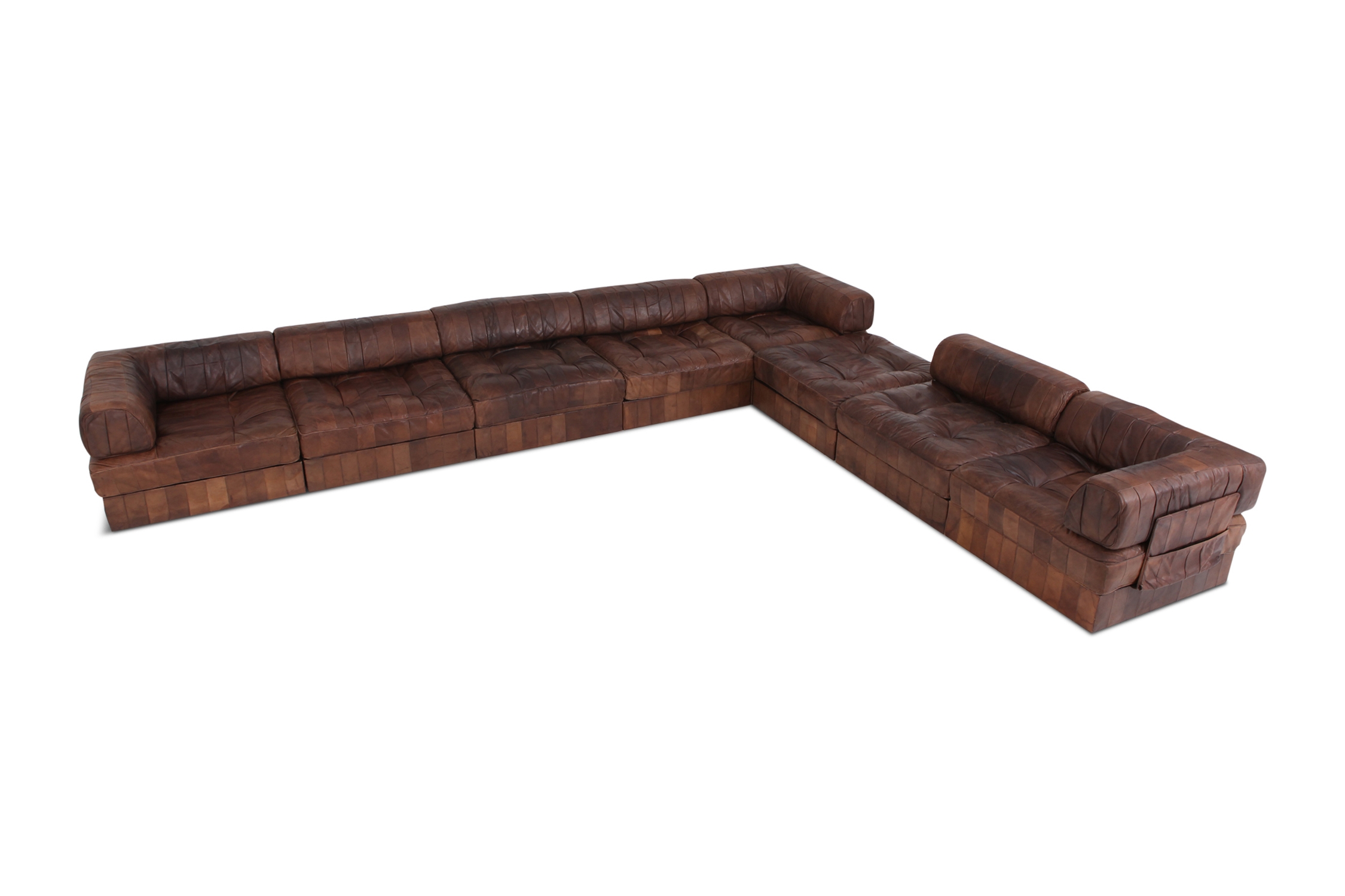 De Sede DS88 Modular Brown-Cognac Leather Patchwork Sofa    - 1970s
