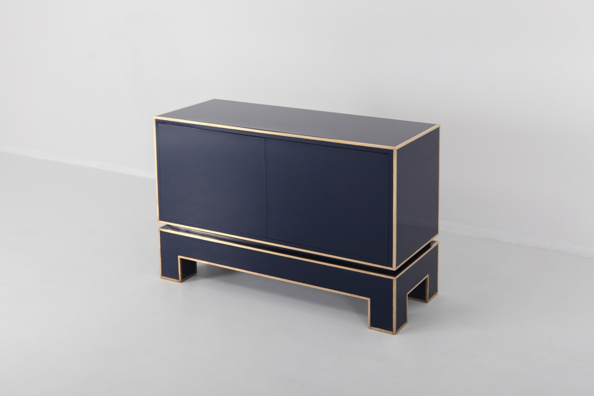 Brass and Blue Two-Door Cabinet Maison Jansen - 1970s