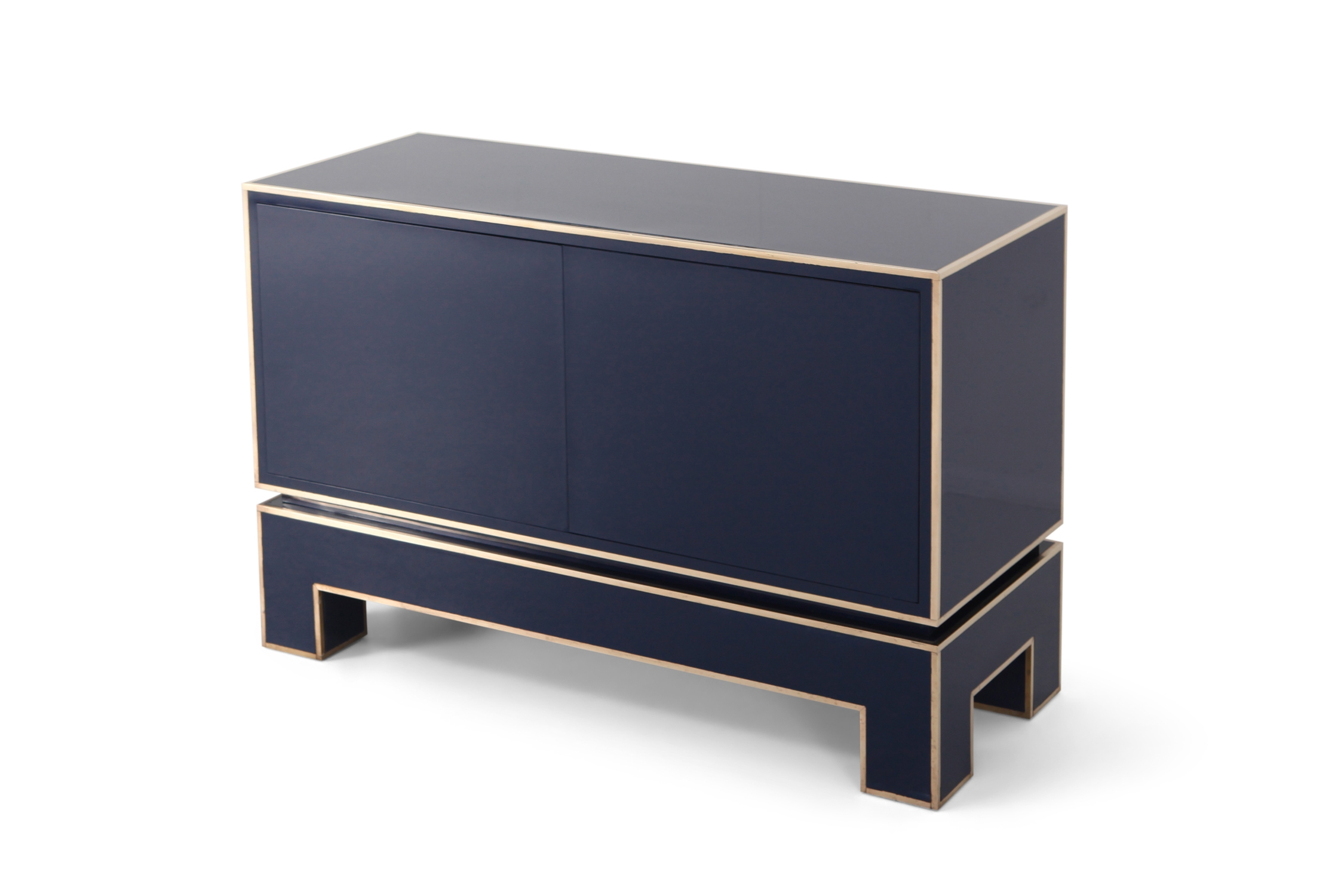 Brass and Blue Two-Door Cabinet Maison Jansen - 1970s
