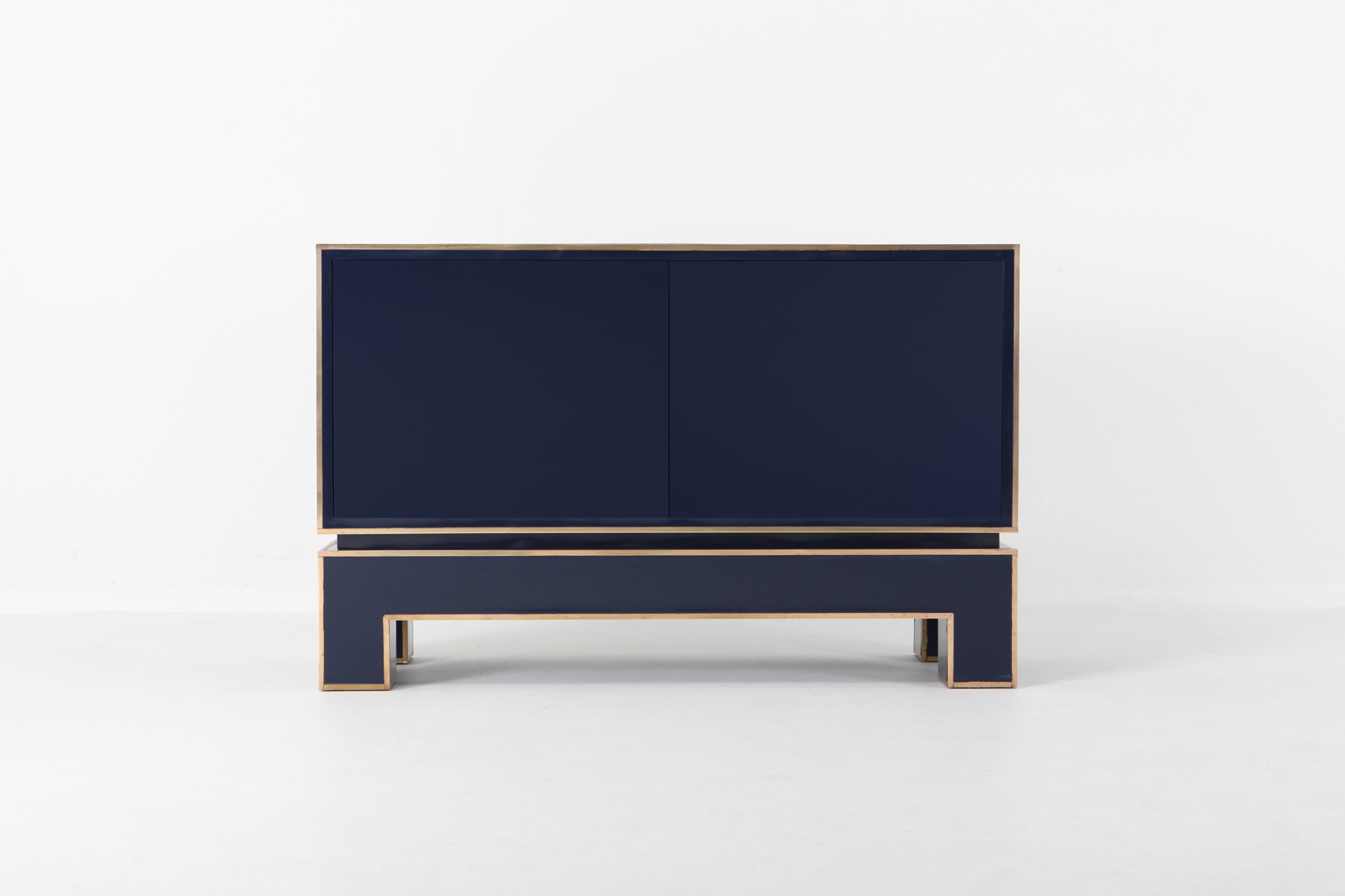 Brass and Blue Two-Door Cabinet Maison Jansen - 1970s