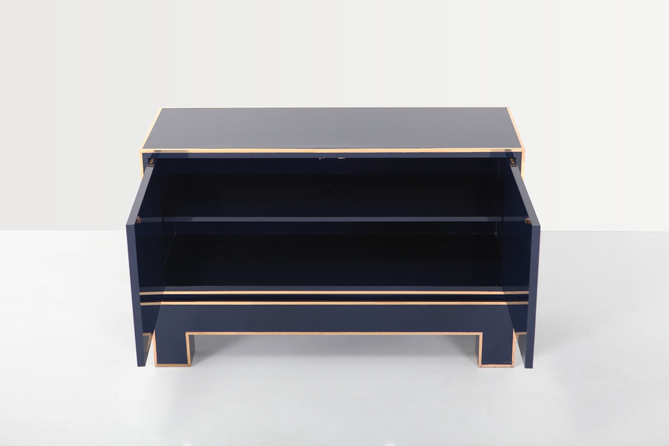 Brass and Blue Two-Door Cabinet Maison Jansen - 1970s