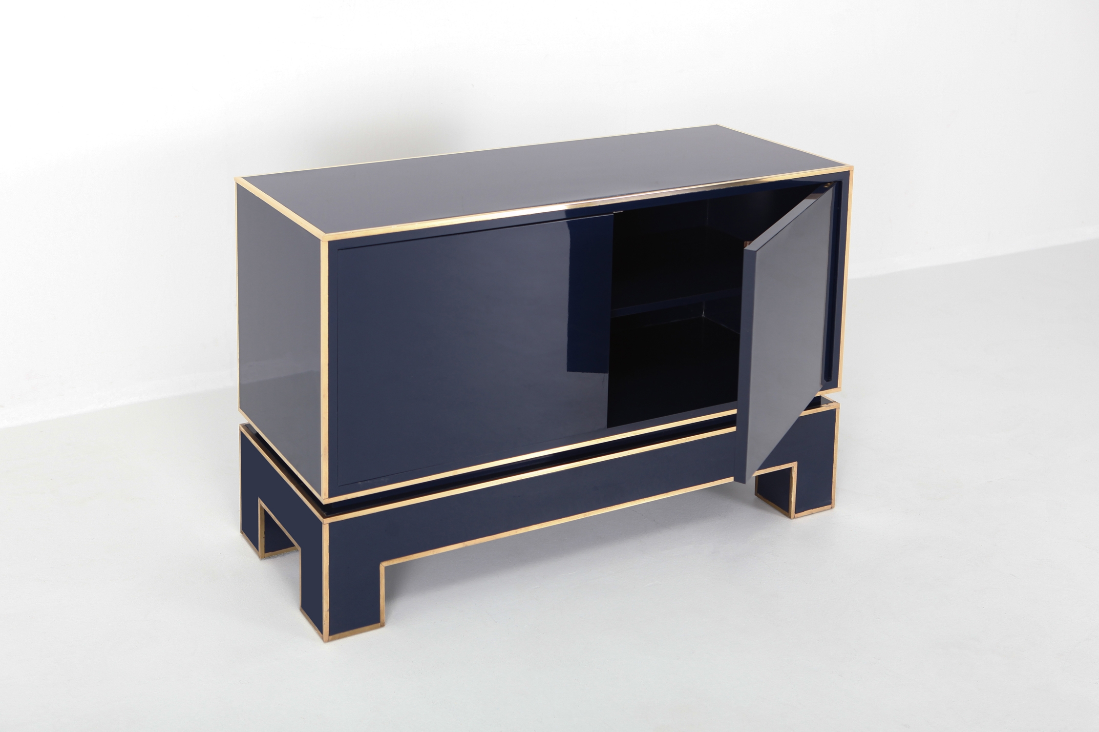 Brass and Blue Two-Door Cabinet Maison Jansen - 1970s