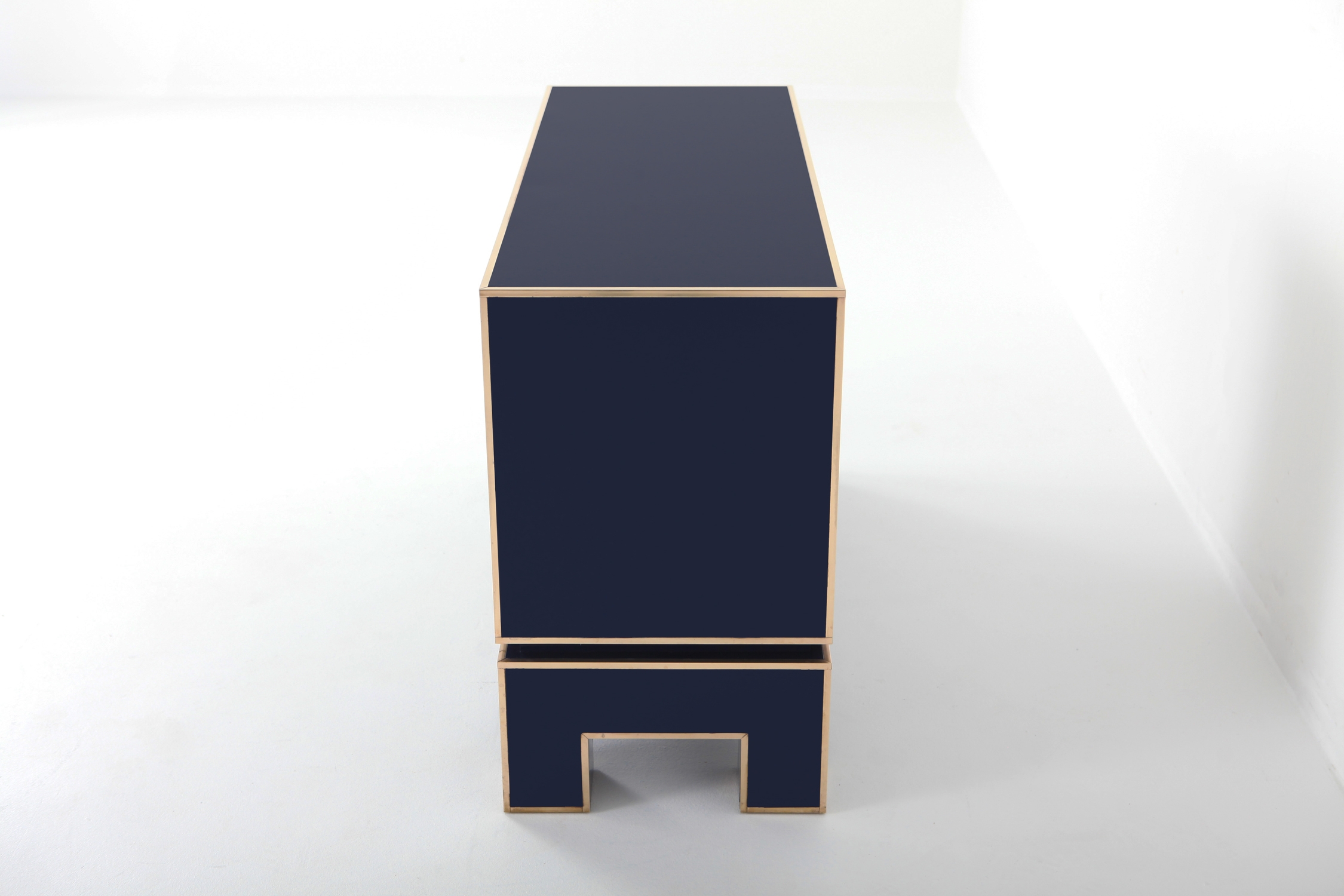 Brass and Blue Two-Door Cabinet Maison Jansen - 1970s