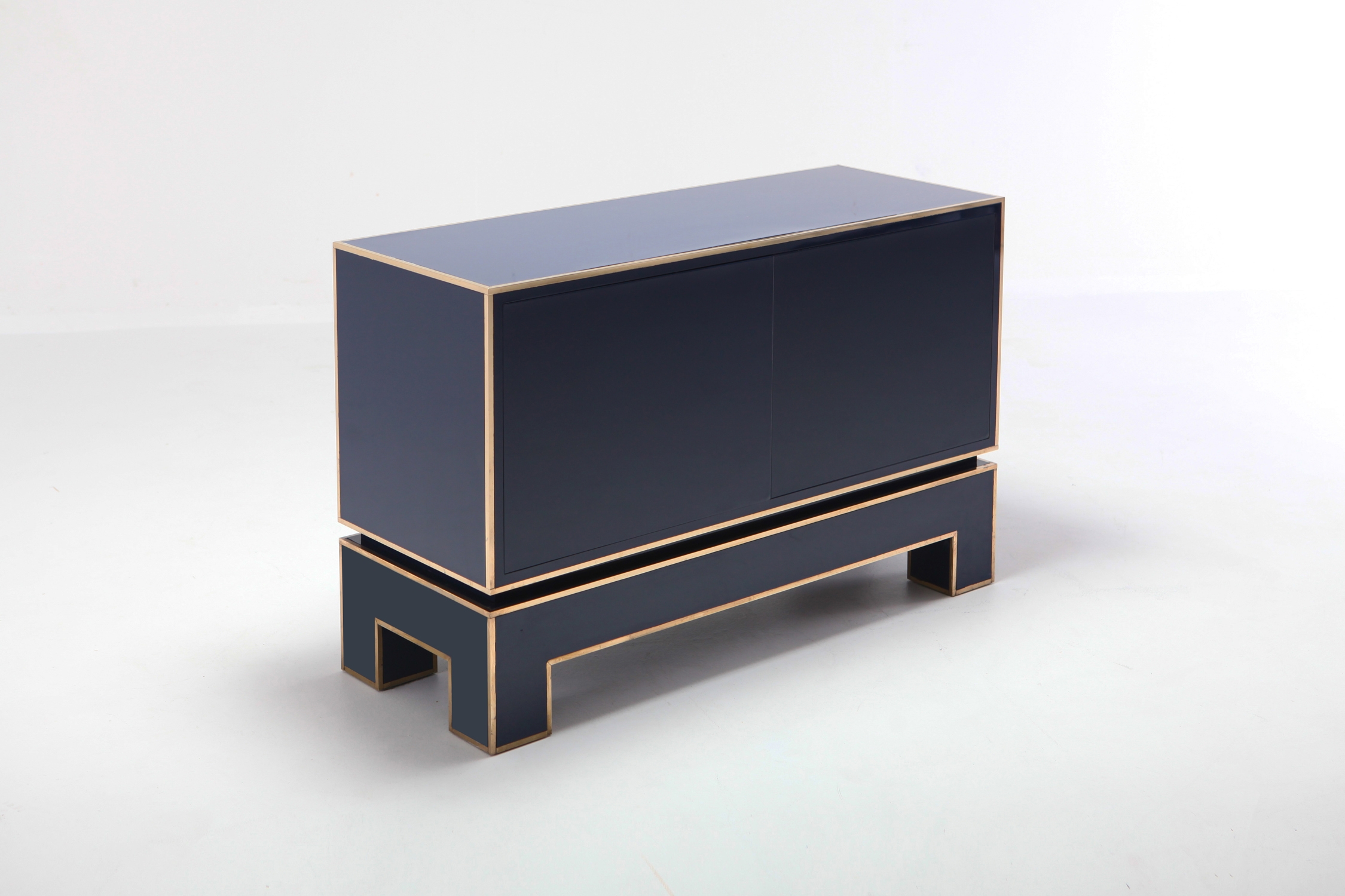 Brass and Blue Two-Door Cabinet Maison Jansen - 1970s