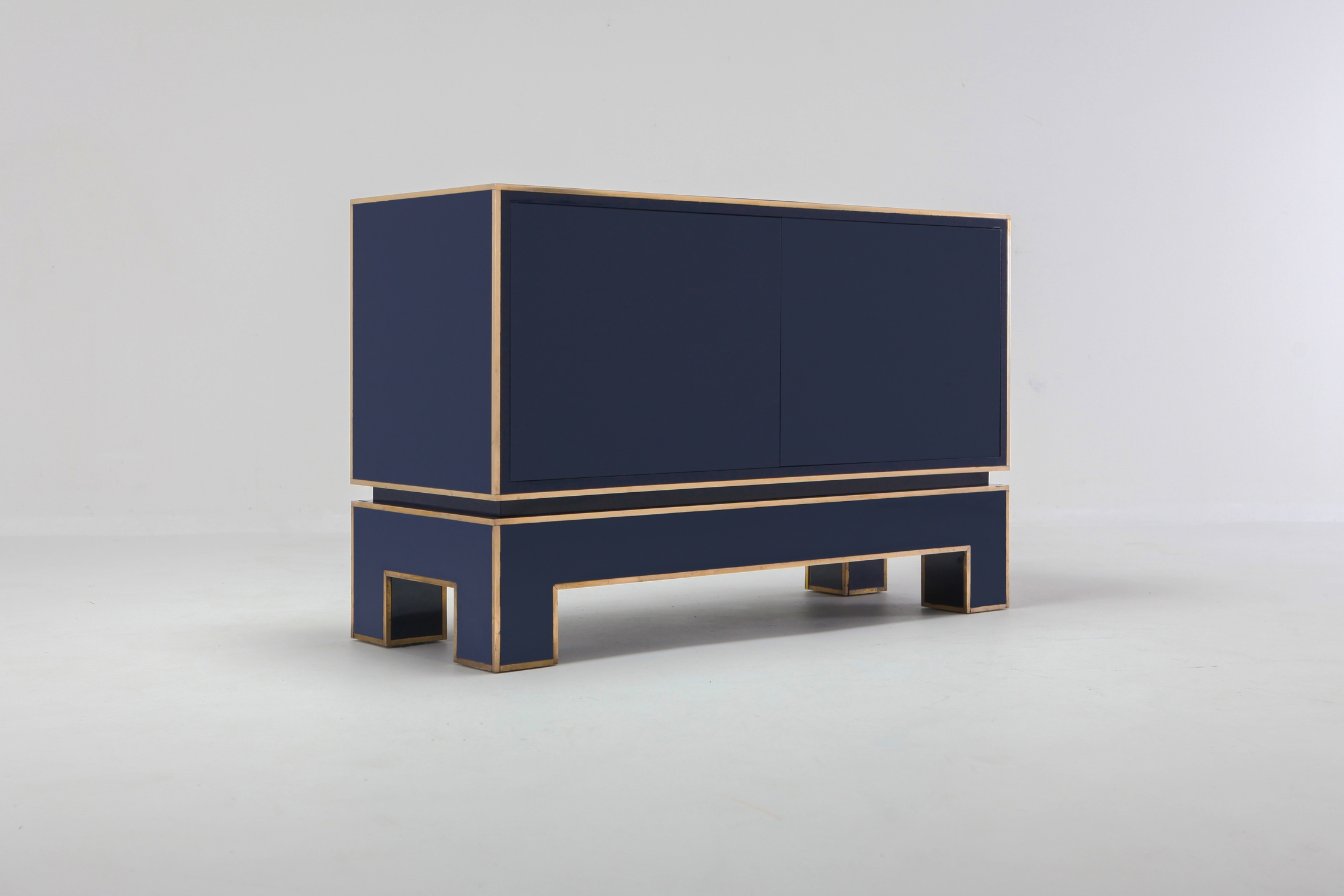 Brass and Blue Two-Door Cabinet Maison Jansen - 1970s