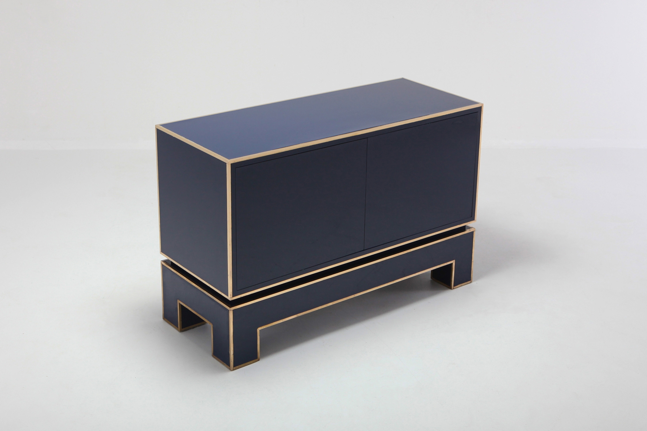 Brass and Blue Two-Door Cabinet Maison Jansen - 1970s
