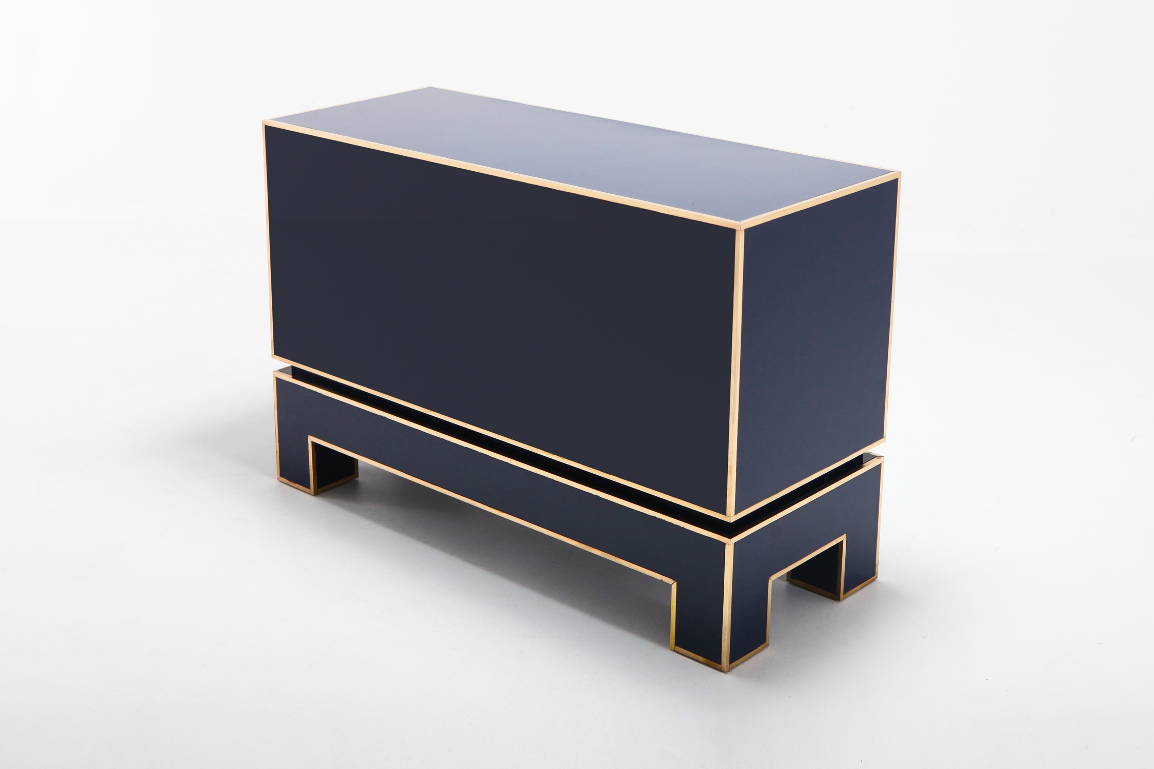 Brass and Blue Two-Door Cabinet Maison Jansen - 1970s