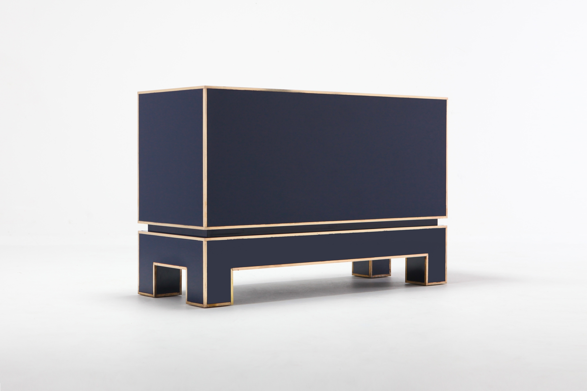 Brass and Blue Two-Door Cabinet Maison Jansen - 1970s