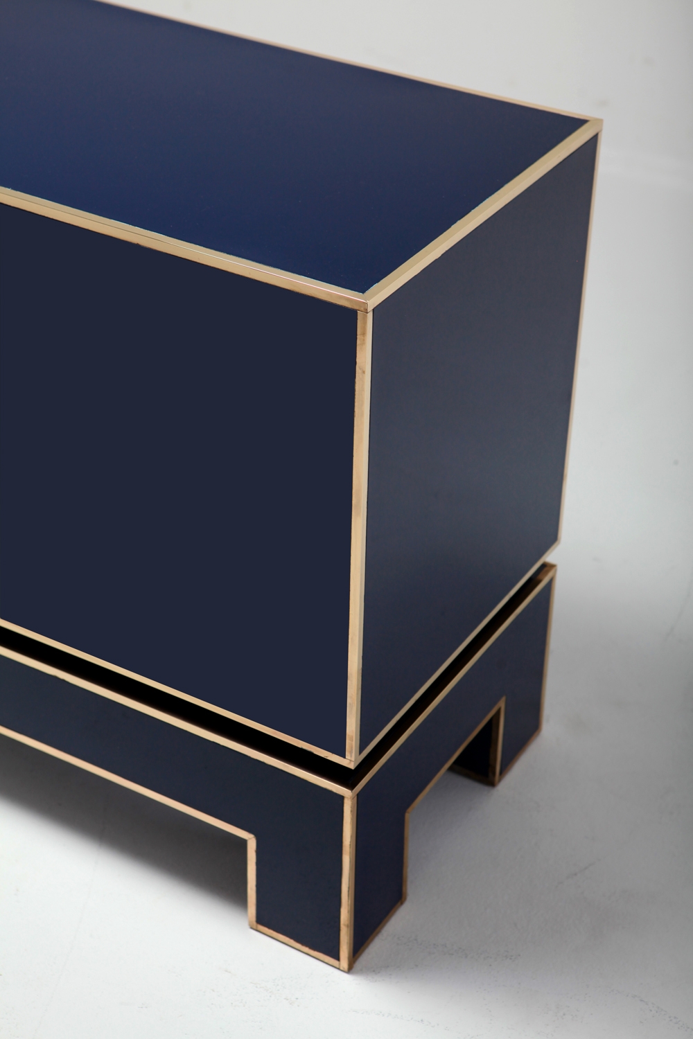 Brass and Blue Two-Door Cabinet Maison Jansen - 1970s