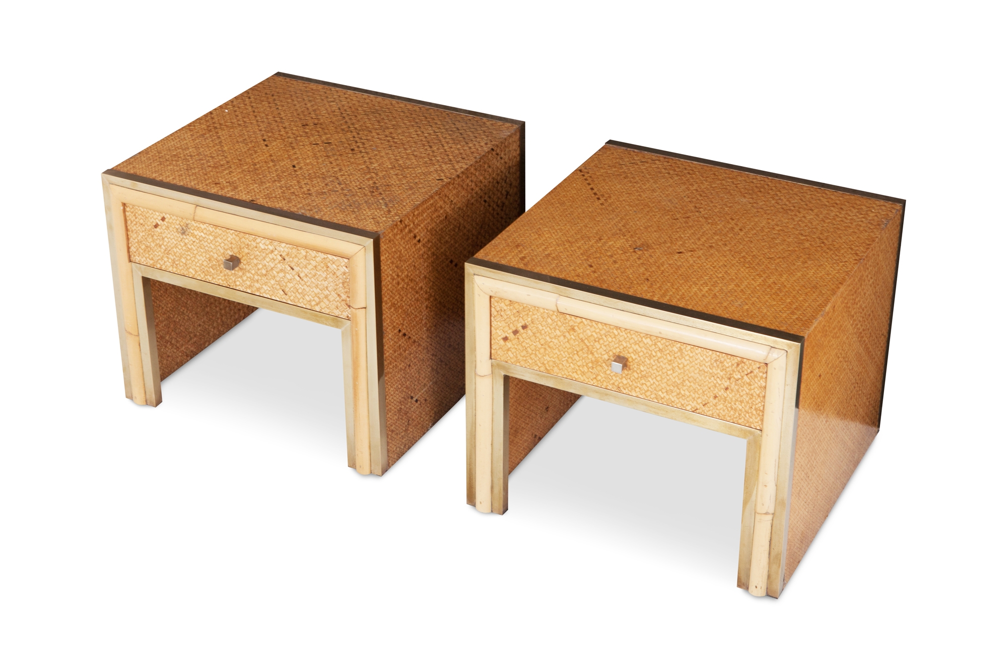 Brass and Wicker Vivai del Sud Pair of Night Stands or Side Tables - 1970s