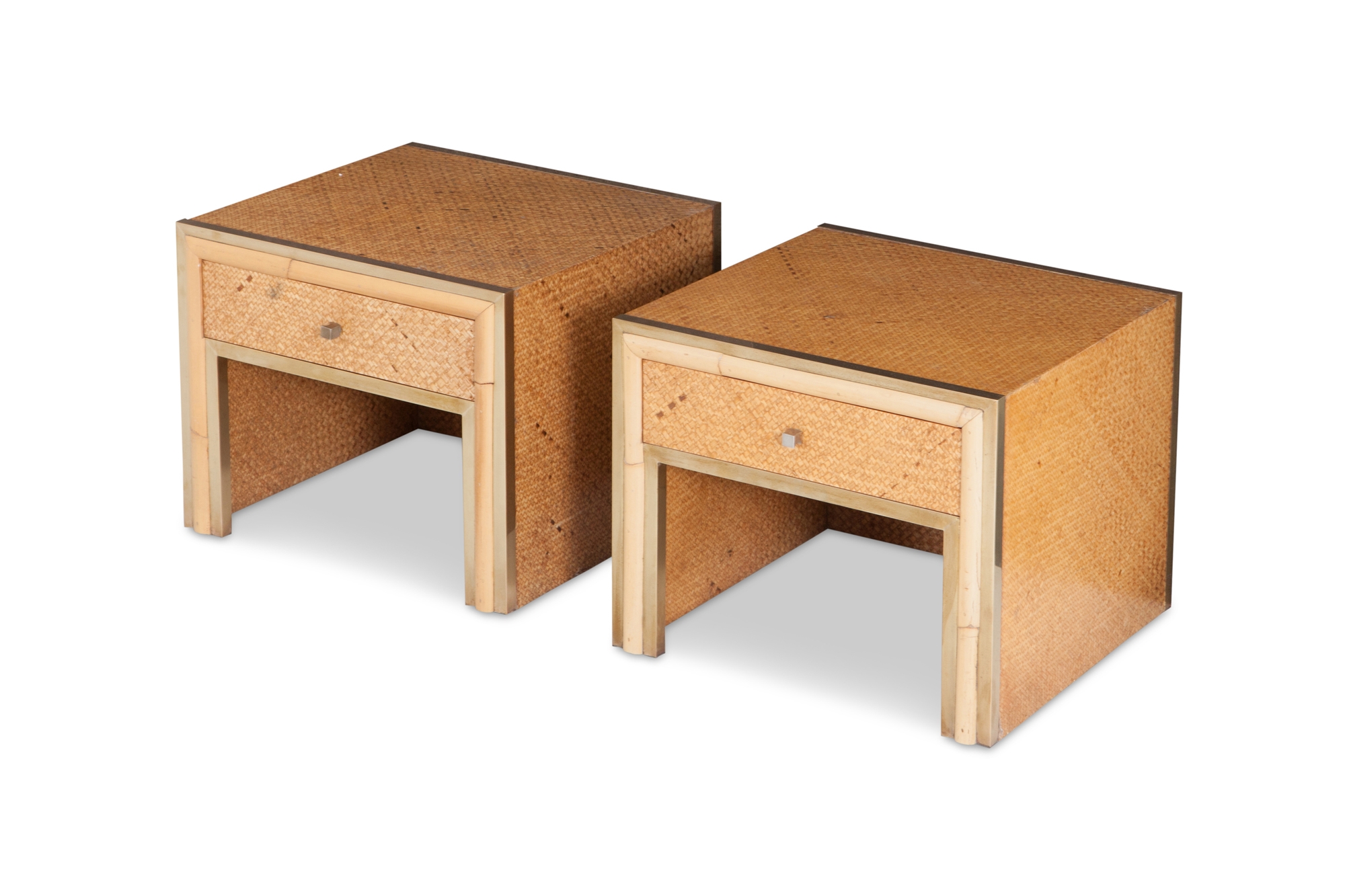 Brass and Wicker Vivai del Sud Pair of Night Stands or Side Tables - 1970s