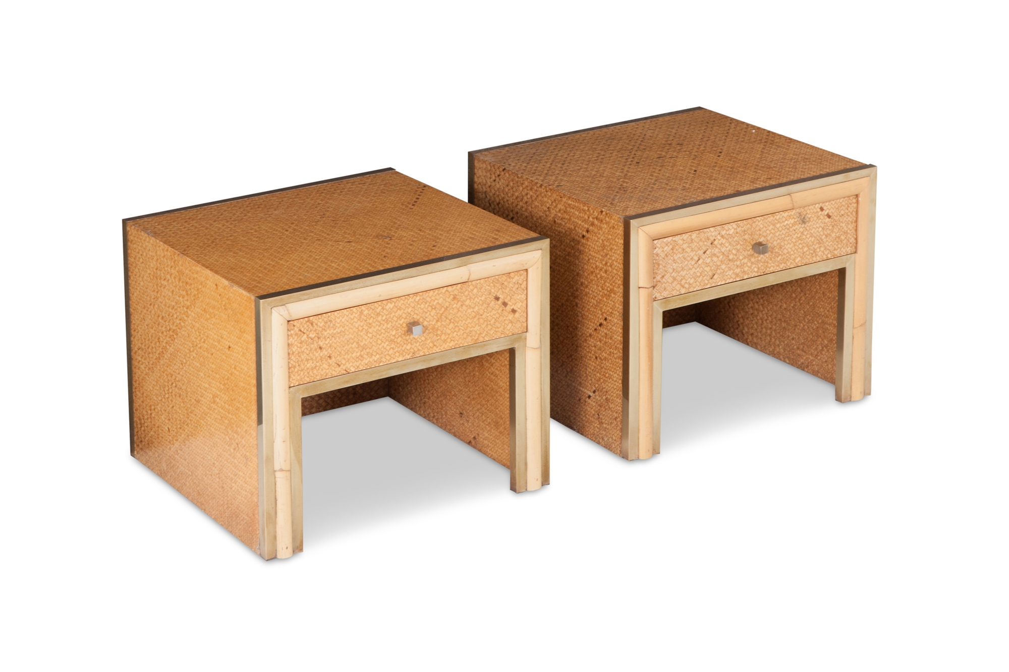 Brass and Wicker Vivai del Sud Pair of Night Stands or Side Tables - 1970s