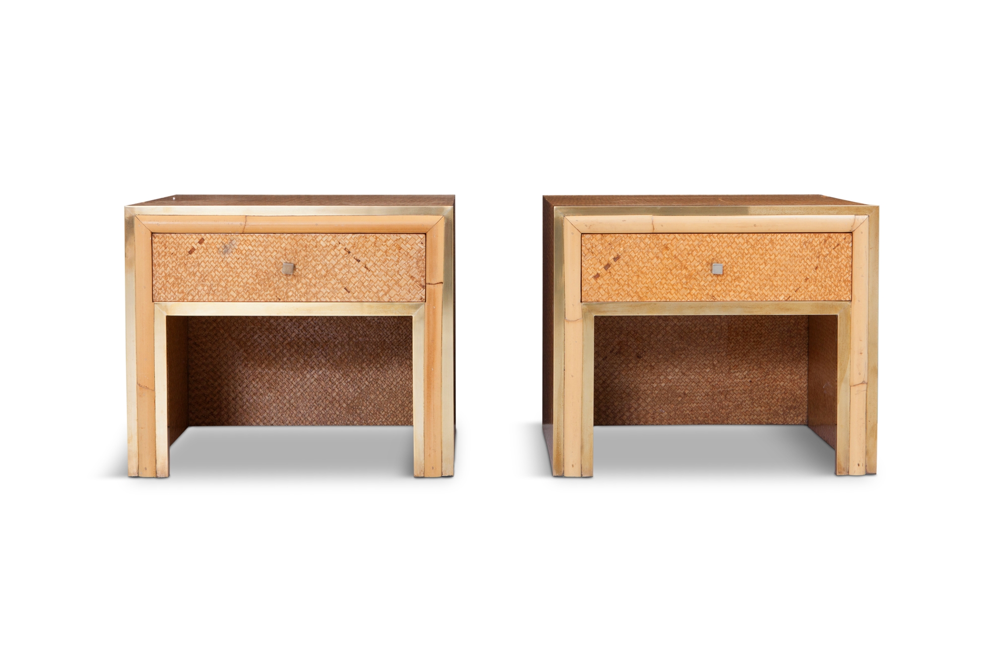 Brass and Wicker Vivai del Sud Pair of Night Stands or Side Tables - 1970s