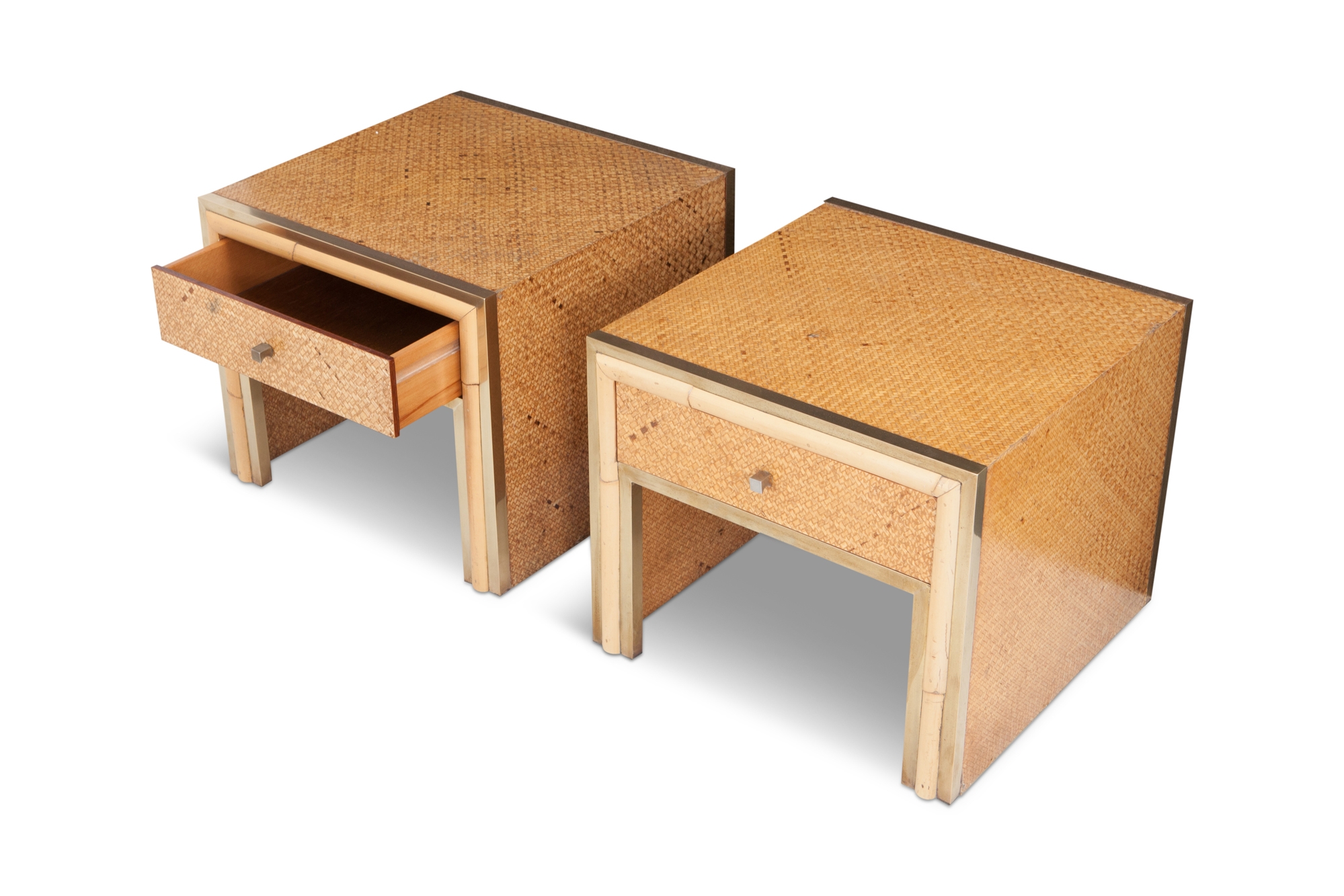 Brass and Wicker Vivai del Sud Pair of Night Stands or Side Tables - 1970s