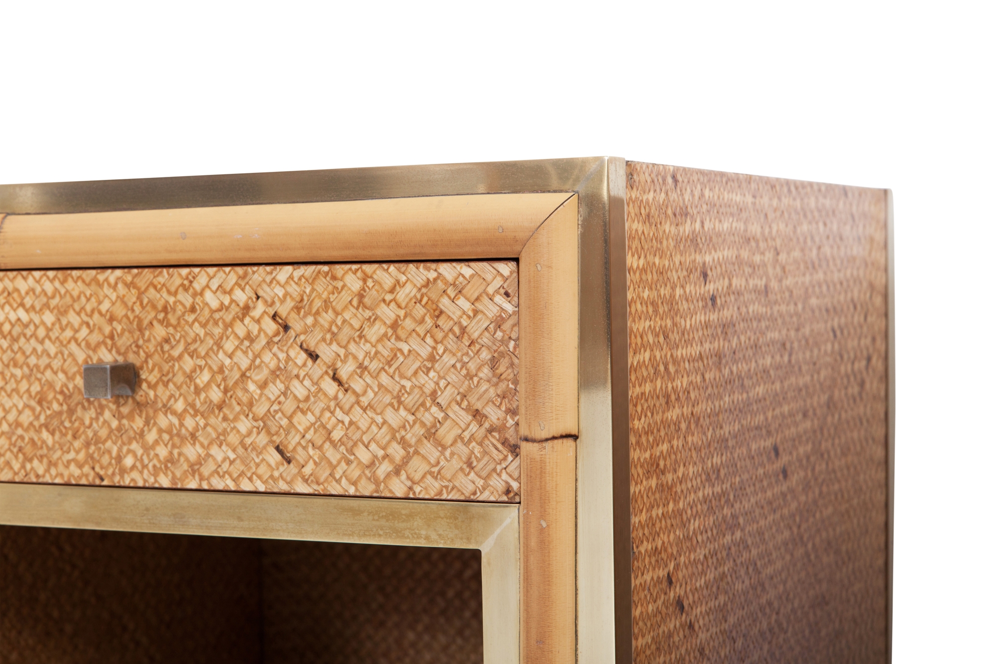 Brass and Wicker Vivai del Sud Pair of Night Stands or Side Tables - 1970s