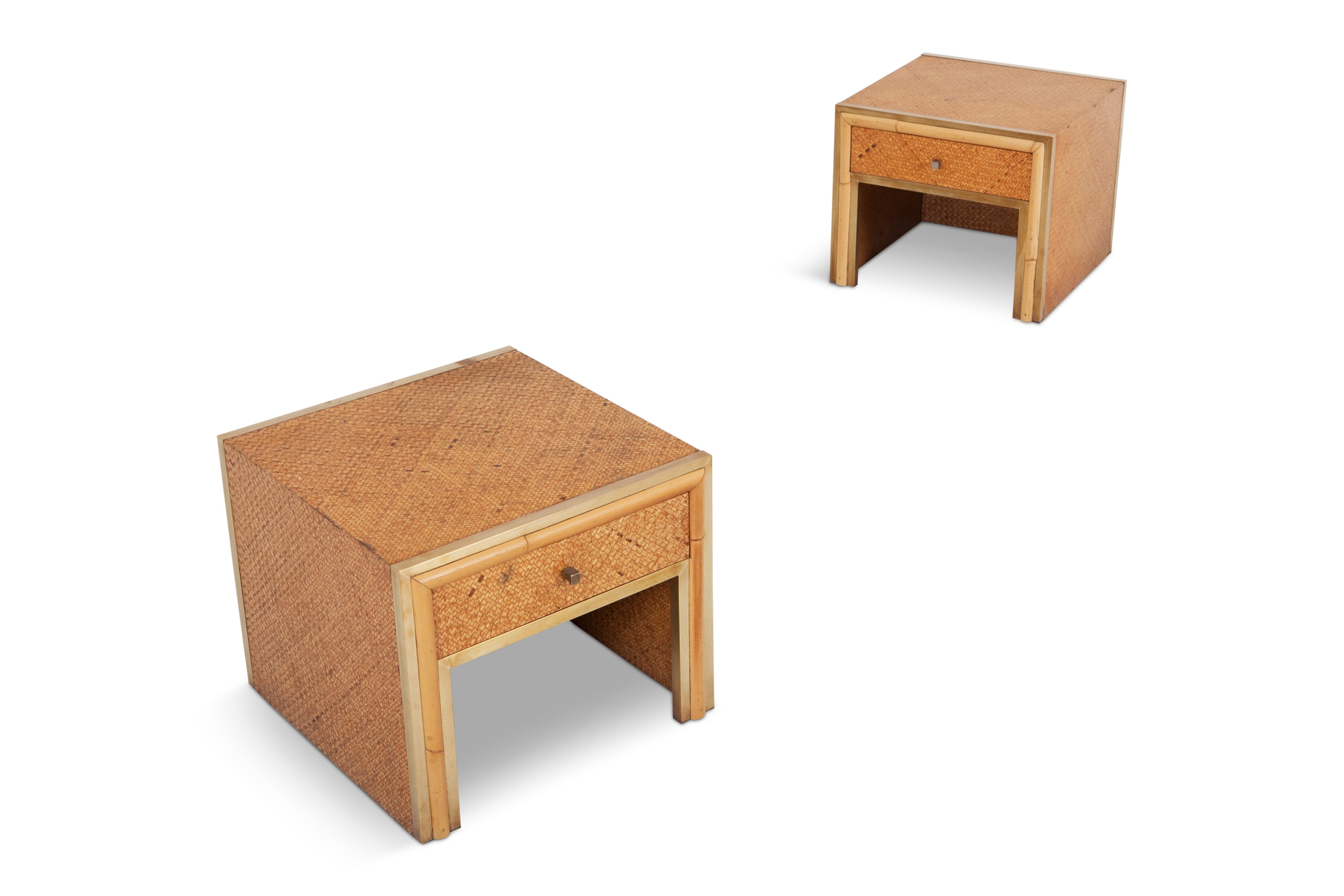 Brass and Wicker Vivai del Sud Pair of Night Stands or Side Tables - 1970s