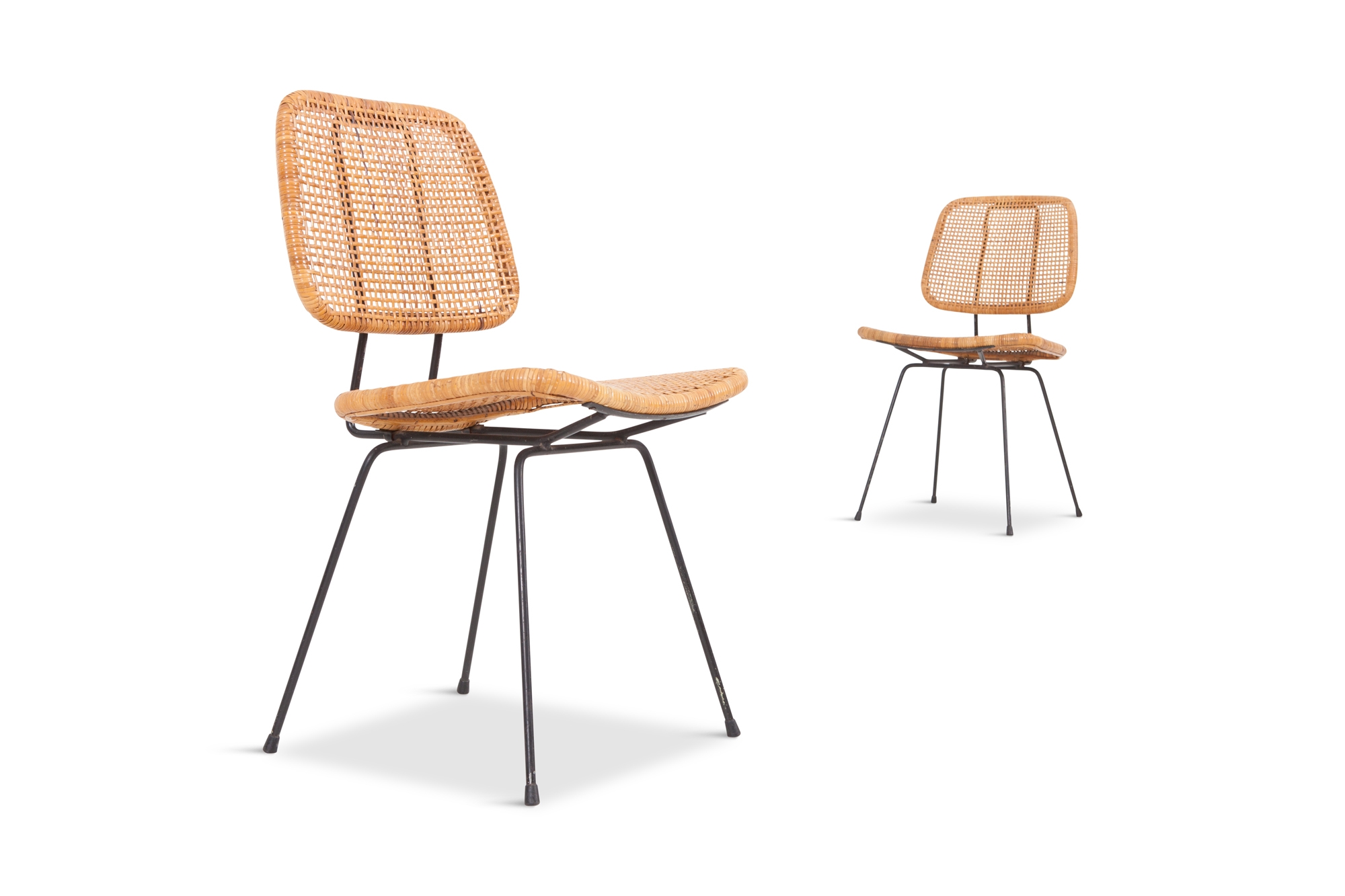 Cane & Black Metal Tropical Dining Chairs - 1950s