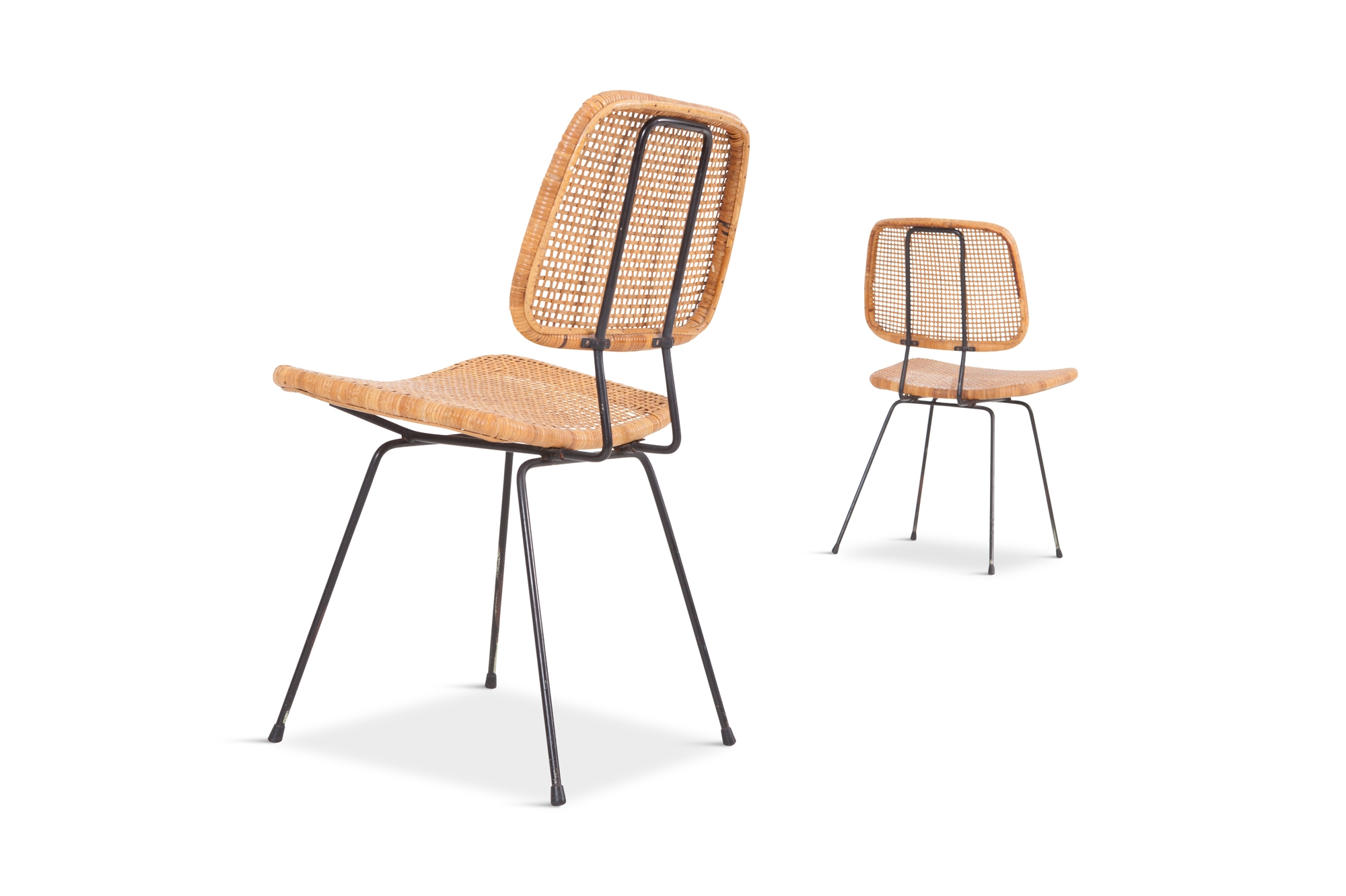 Cane & Black Metal Tropical Dining Chairs - 1950s