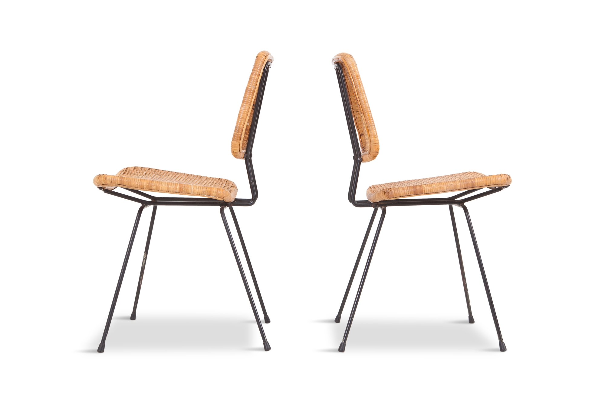 Cane & Black Metal Tropical Dining Chairs - 1950s