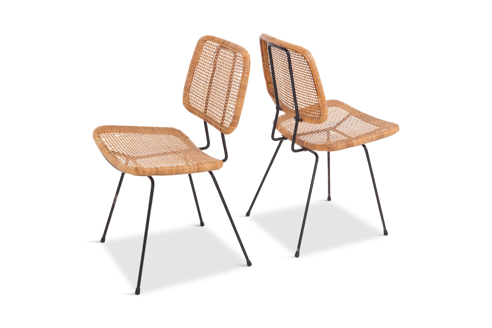 Cane & Black Metal Tropical Dining Chairs - 1950s
