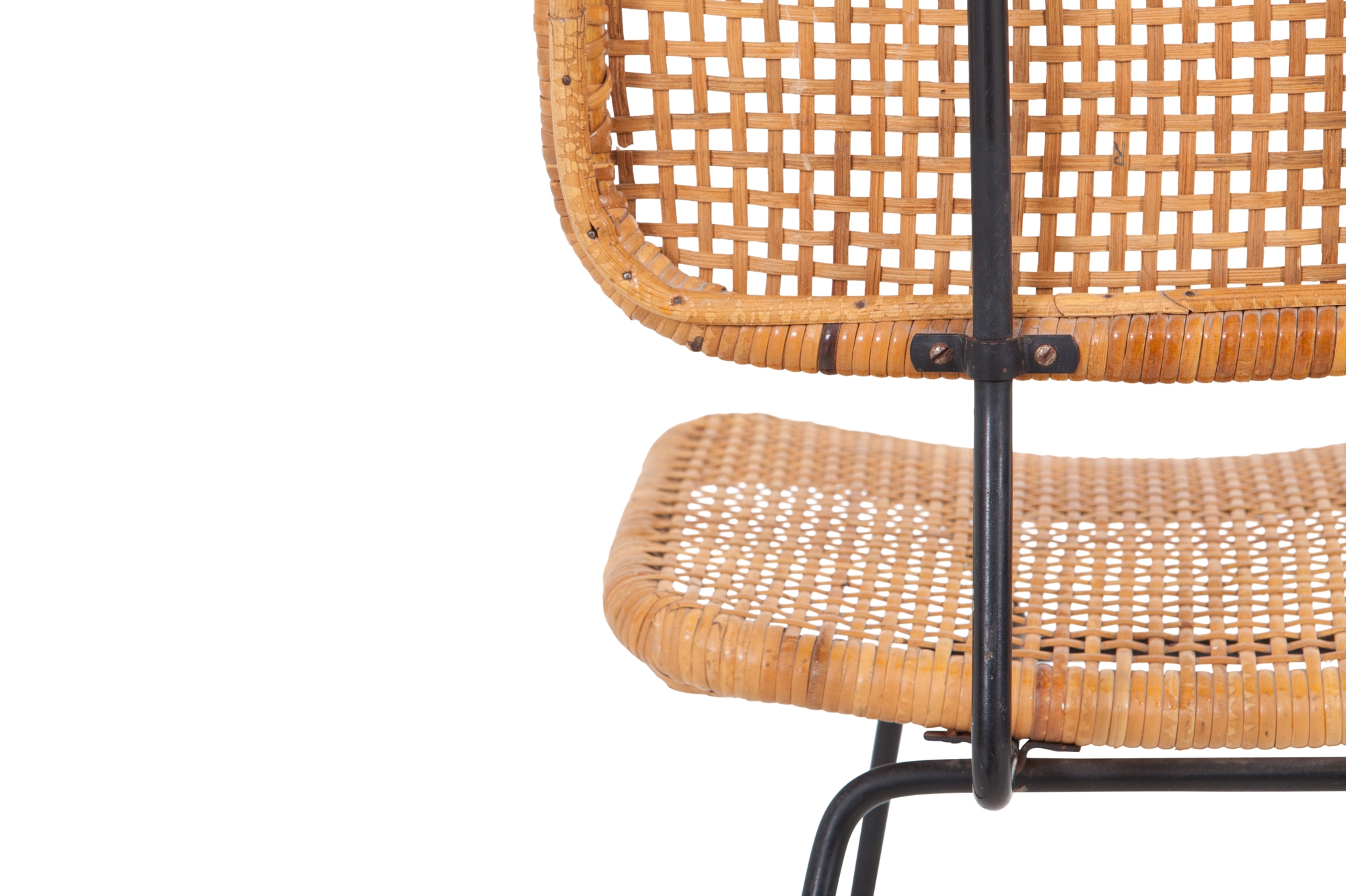 Cane & Black Metal Tropical Dining Chairs - 1950s