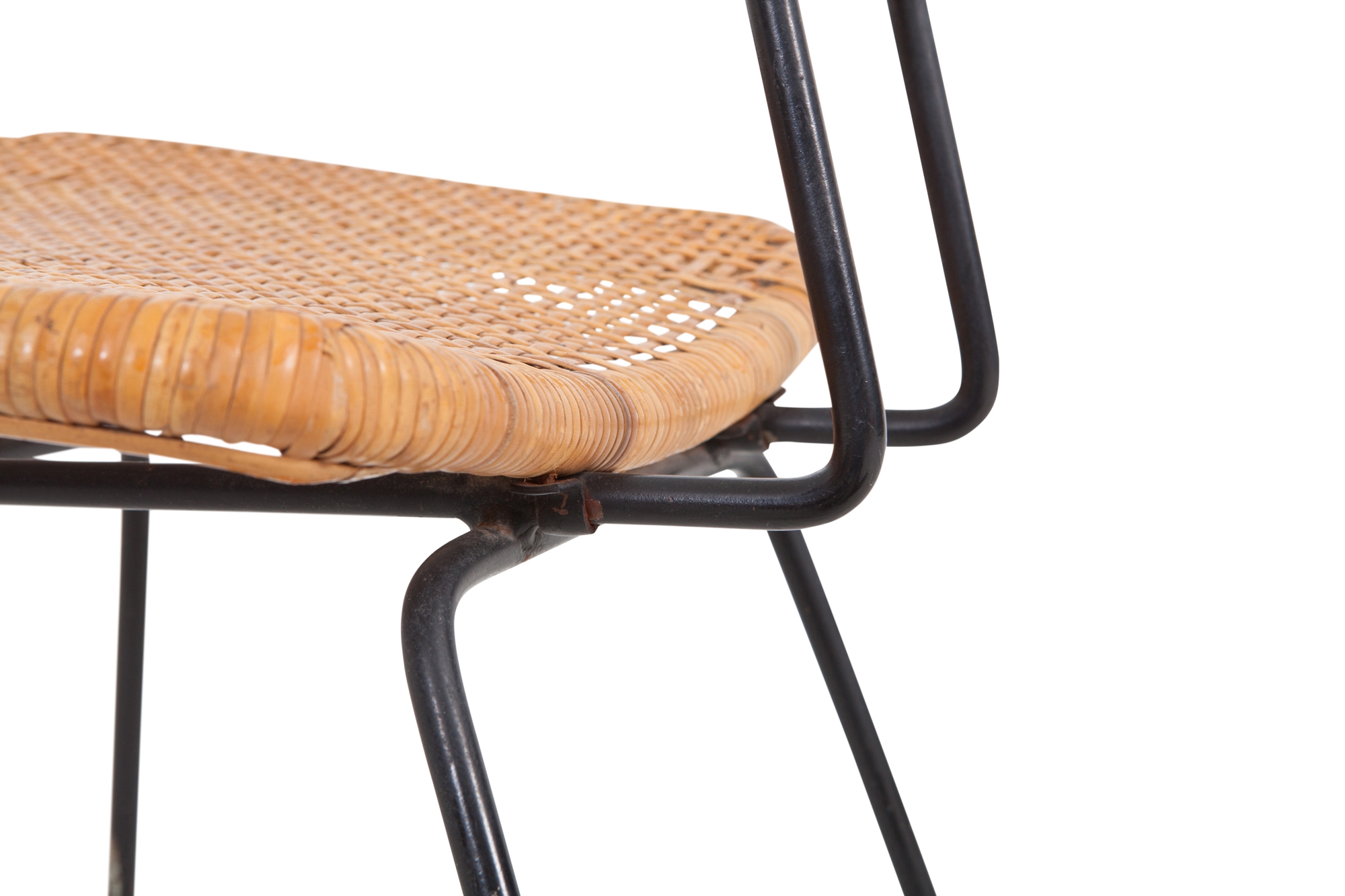 Cane & Black Metal Tropical Dining Chairs - 1950s