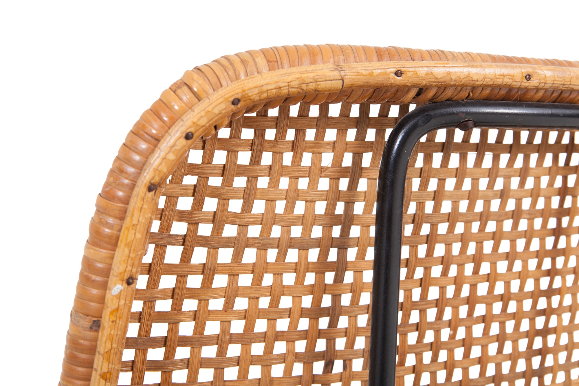 Cane & Black Metal Tropical Dining Chairs - 1950s