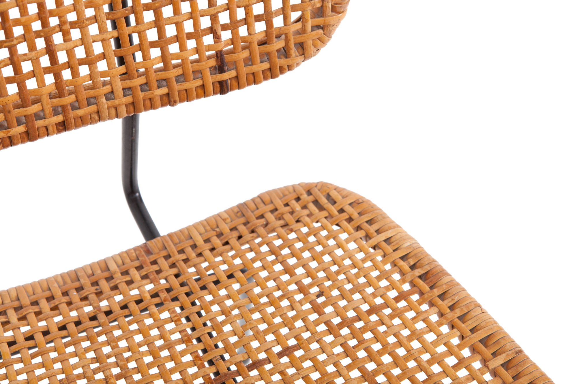 Cane & Black Metal Tropical Dining Chairs - 1950s