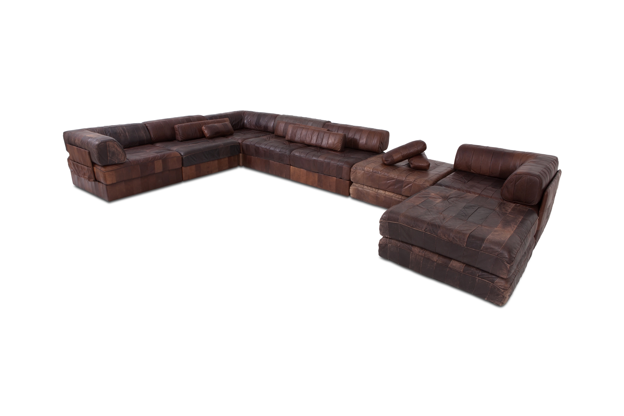 De Sede DS88 Modular Brown-Cognac Leather Patchwork Sofa    - 1970s