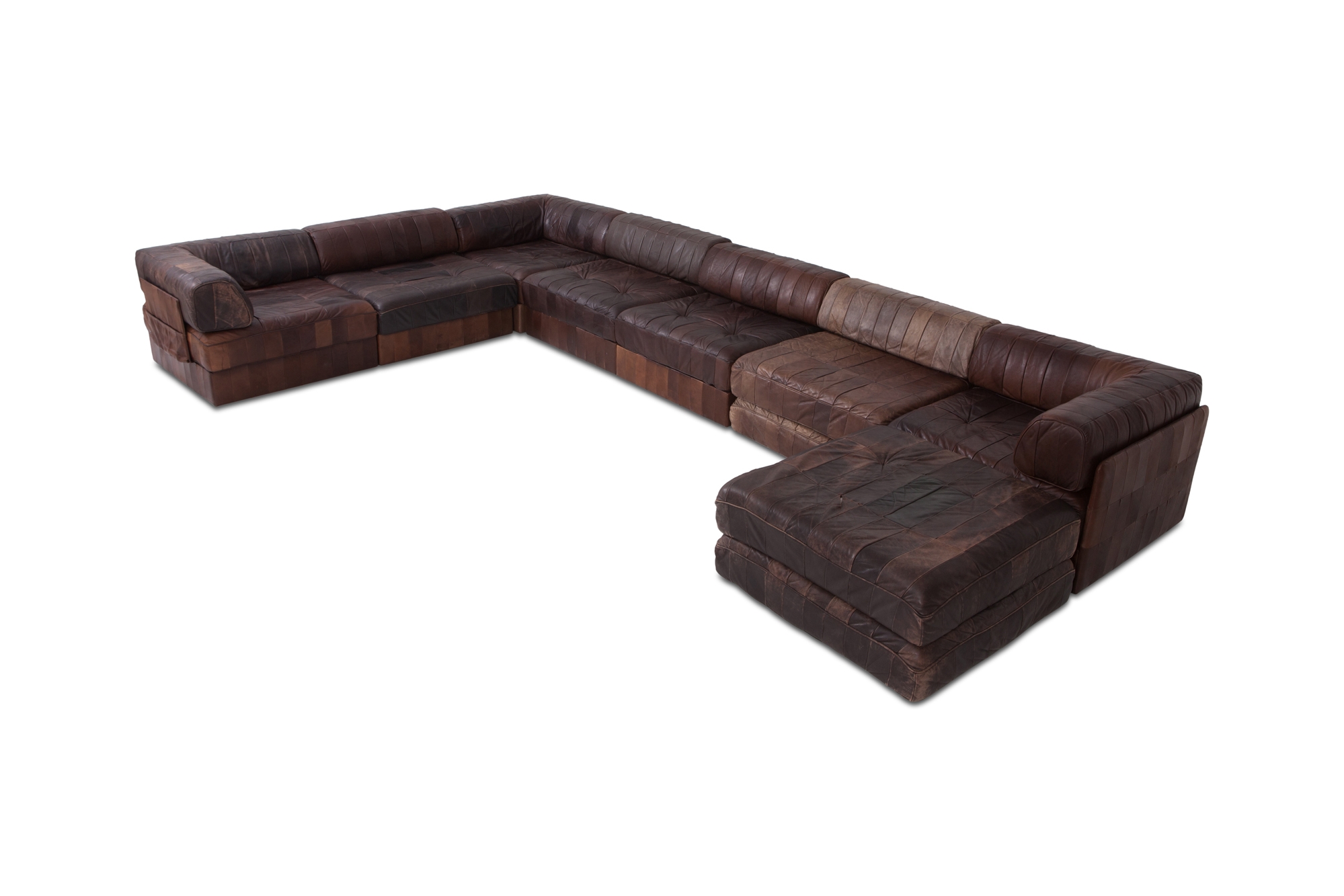De Sede DS88 Modular Brown-Cognac Leather Patchwork Sofa    - 1970s
