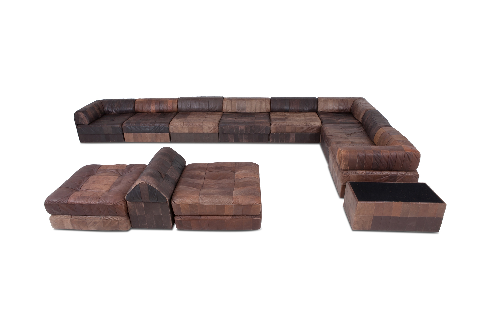 De Sede DS88 Modular Brown Leather Patchwork Sofa, Extra Large - 1970s