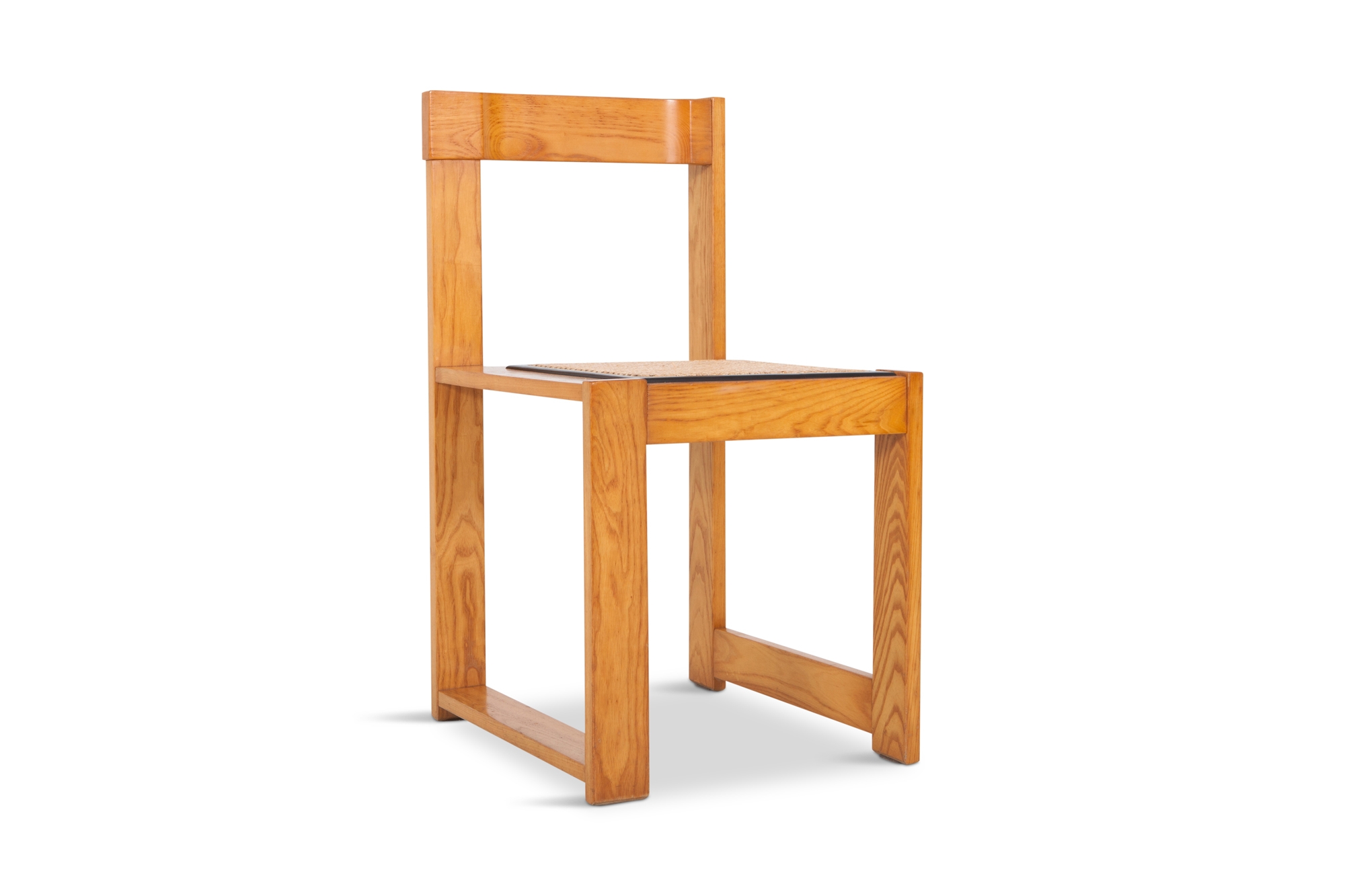 Architectural & Asymmetrical Dining Chairs In Pine & Wicker - 1970s