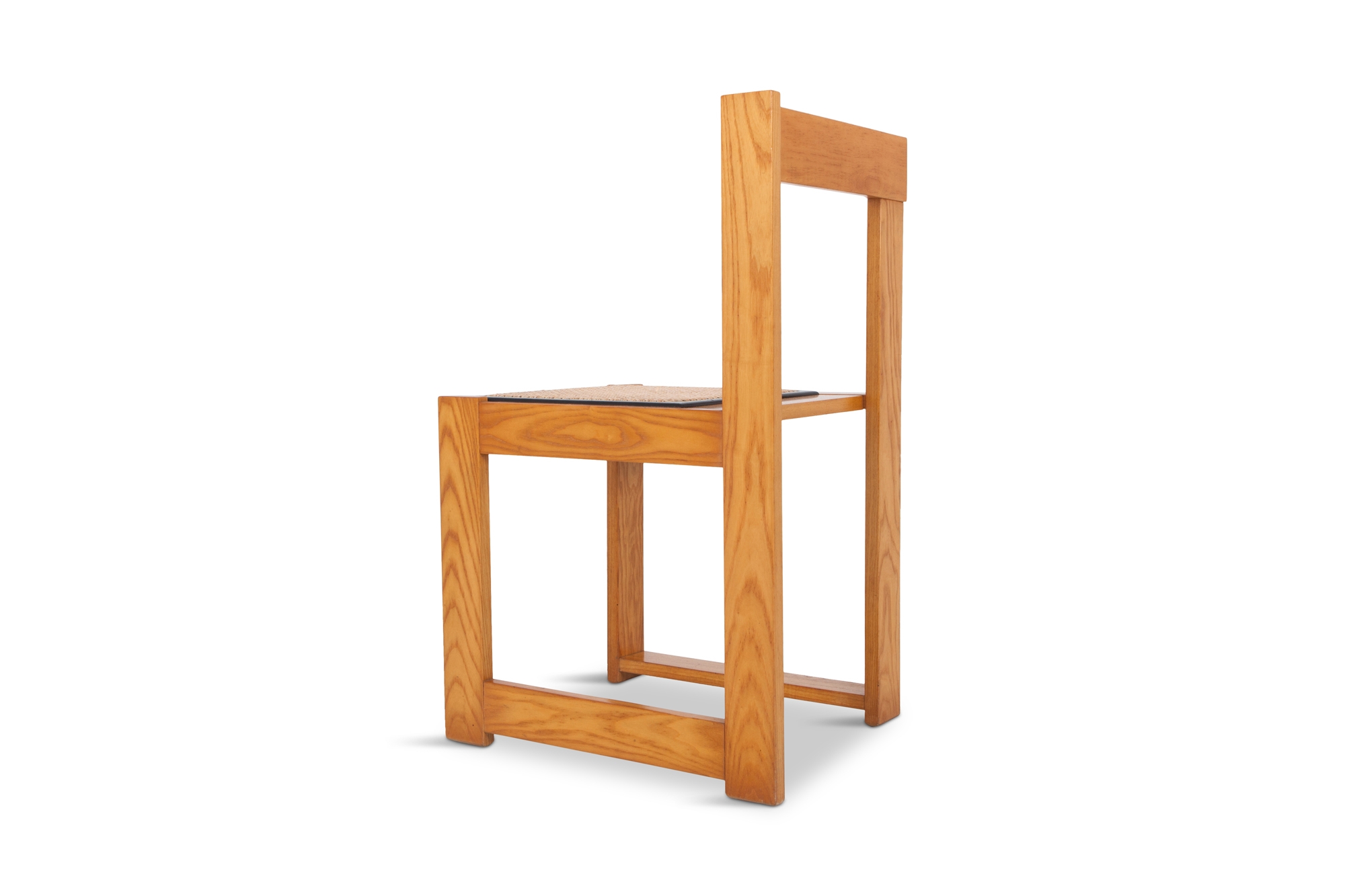 Architectural & Asymmetrical Dining Chairs In Pine & Wicker - 1970s