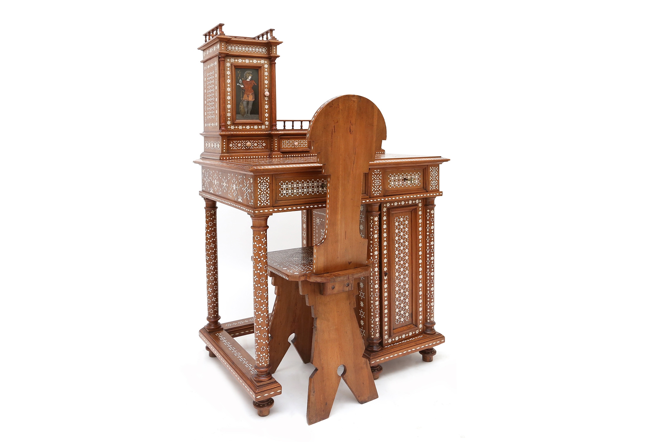 Italian Desk With Chair, Oriental Style - 1880s