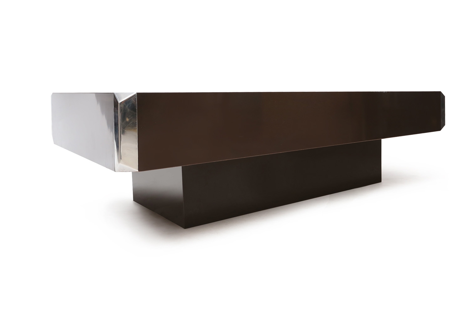 Brown Formica And Chrome Coffee Table, Willy Rizzo - 1970s