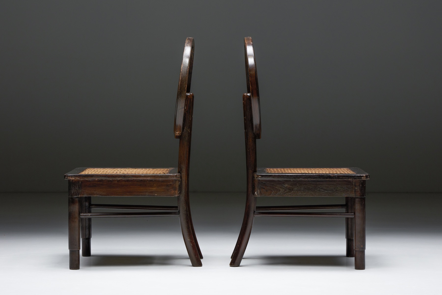 Dining Chairs with Cane Circle Backs, Early 20th Century