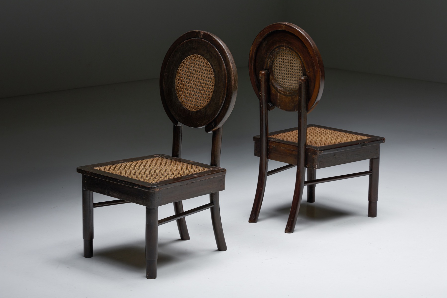 Dining Chairs with Cane Circle Backs, Early 20th Century