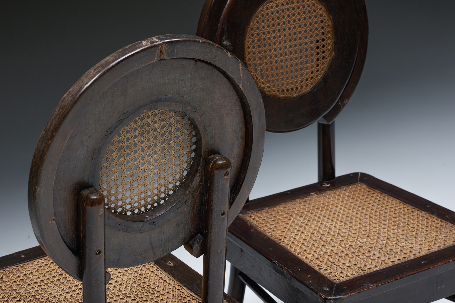 Dining Chairs with Cane Circle Backs, Early 20th Century