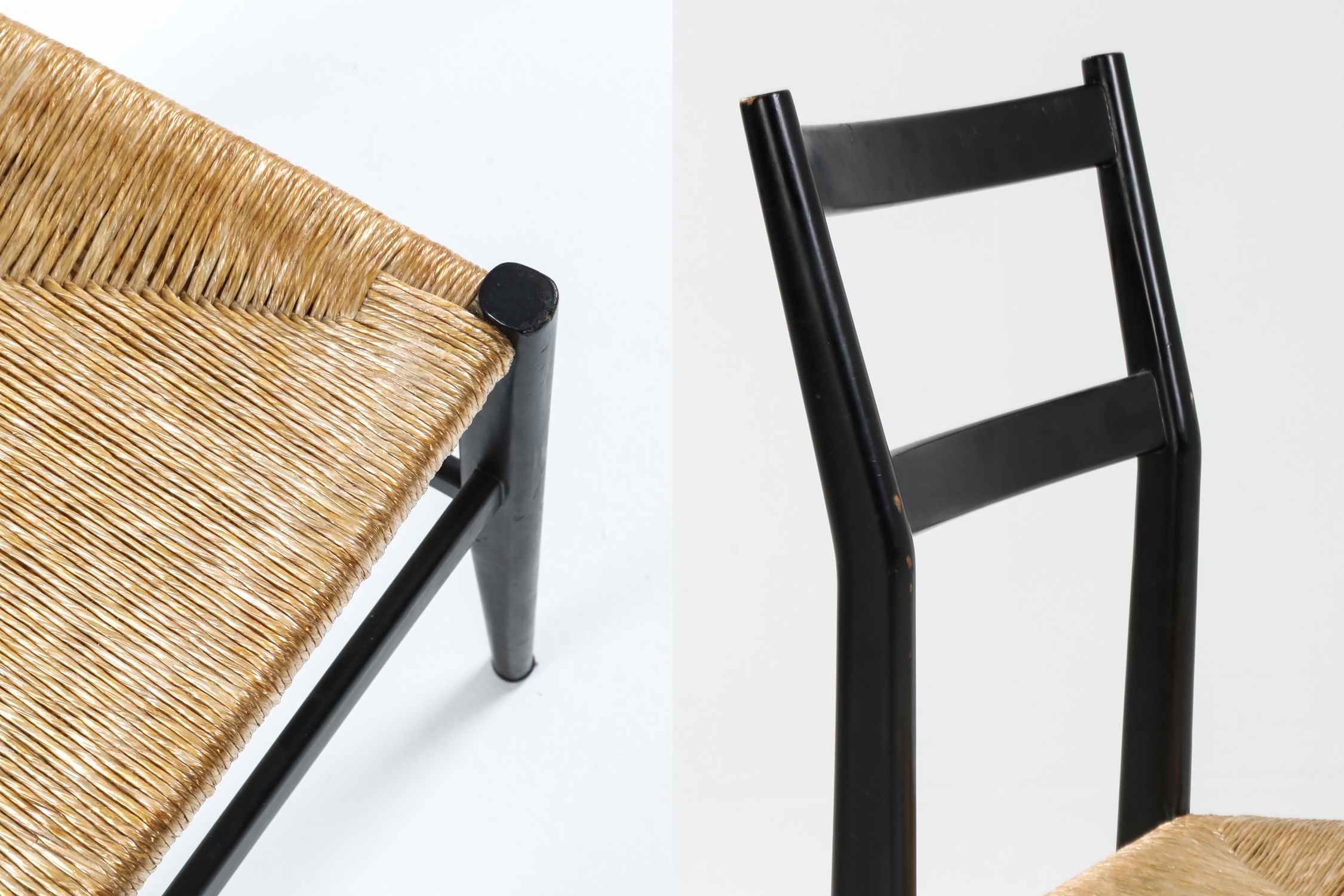 Gio Ponti Leggera dining chairs black and cord - 1980's
