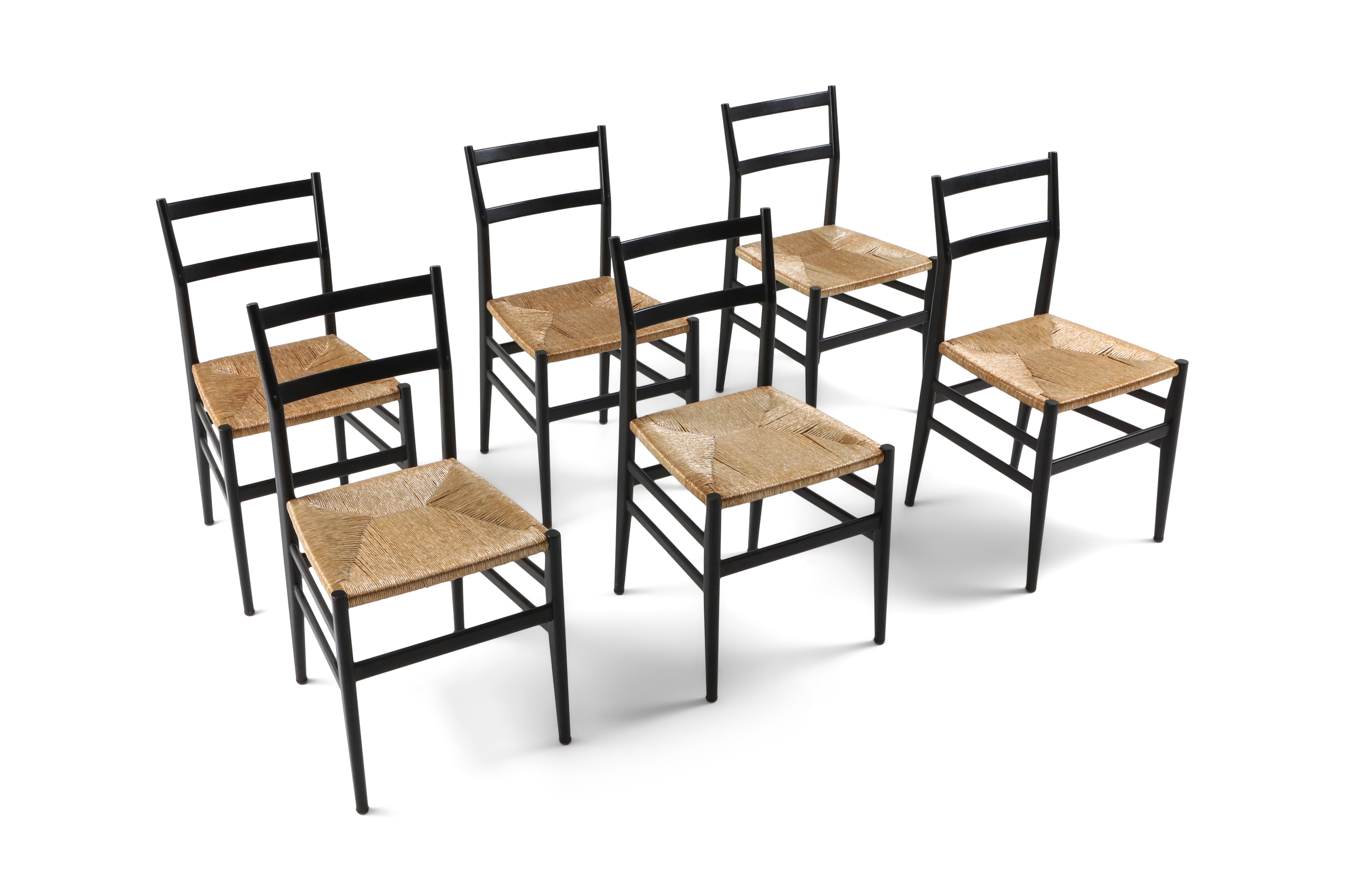 Gio Ponti Leggera dining chairs black and cord - 1980's