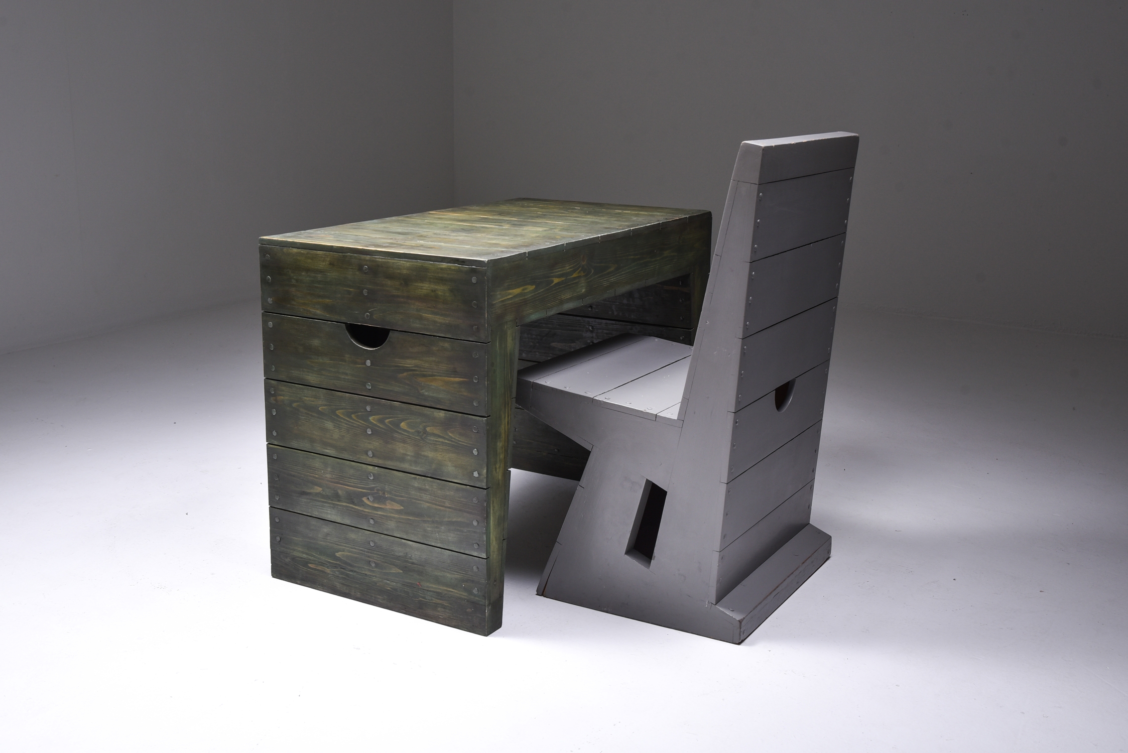 Olive Green Table Desk by Dom Hans van der Laan & Jan de Jong - 1970's