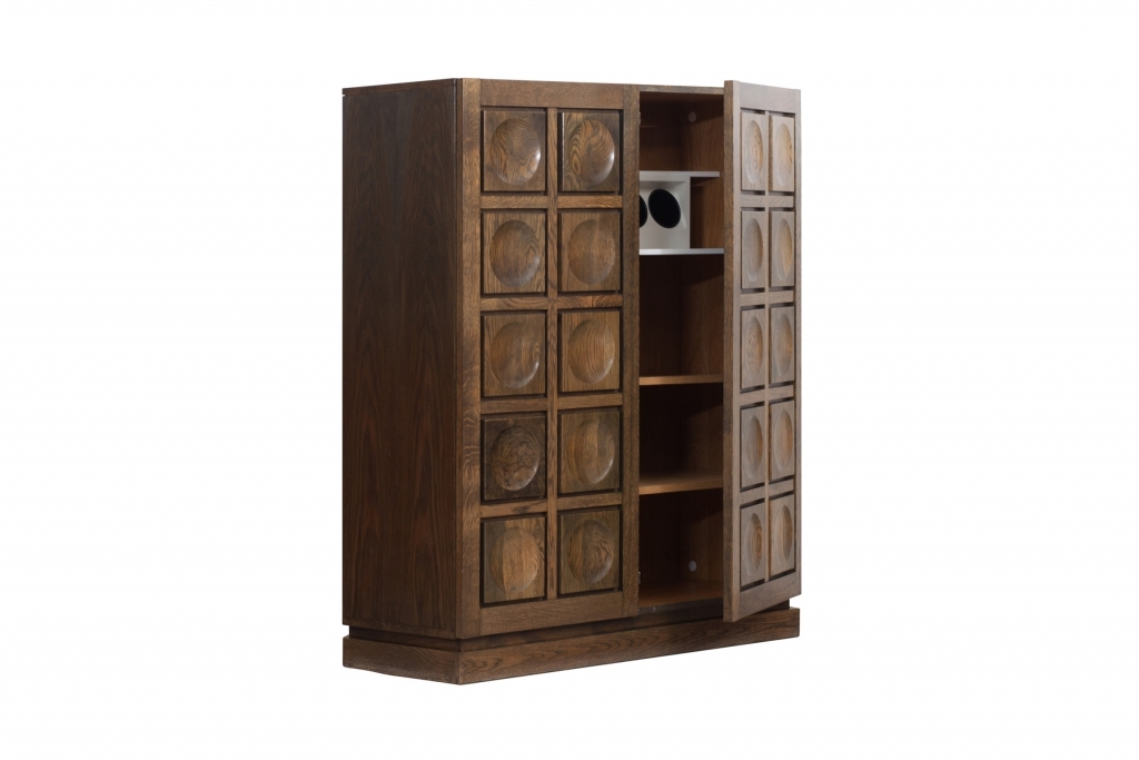 Brutalist Stained Oak Bar Cabinet - 1970s